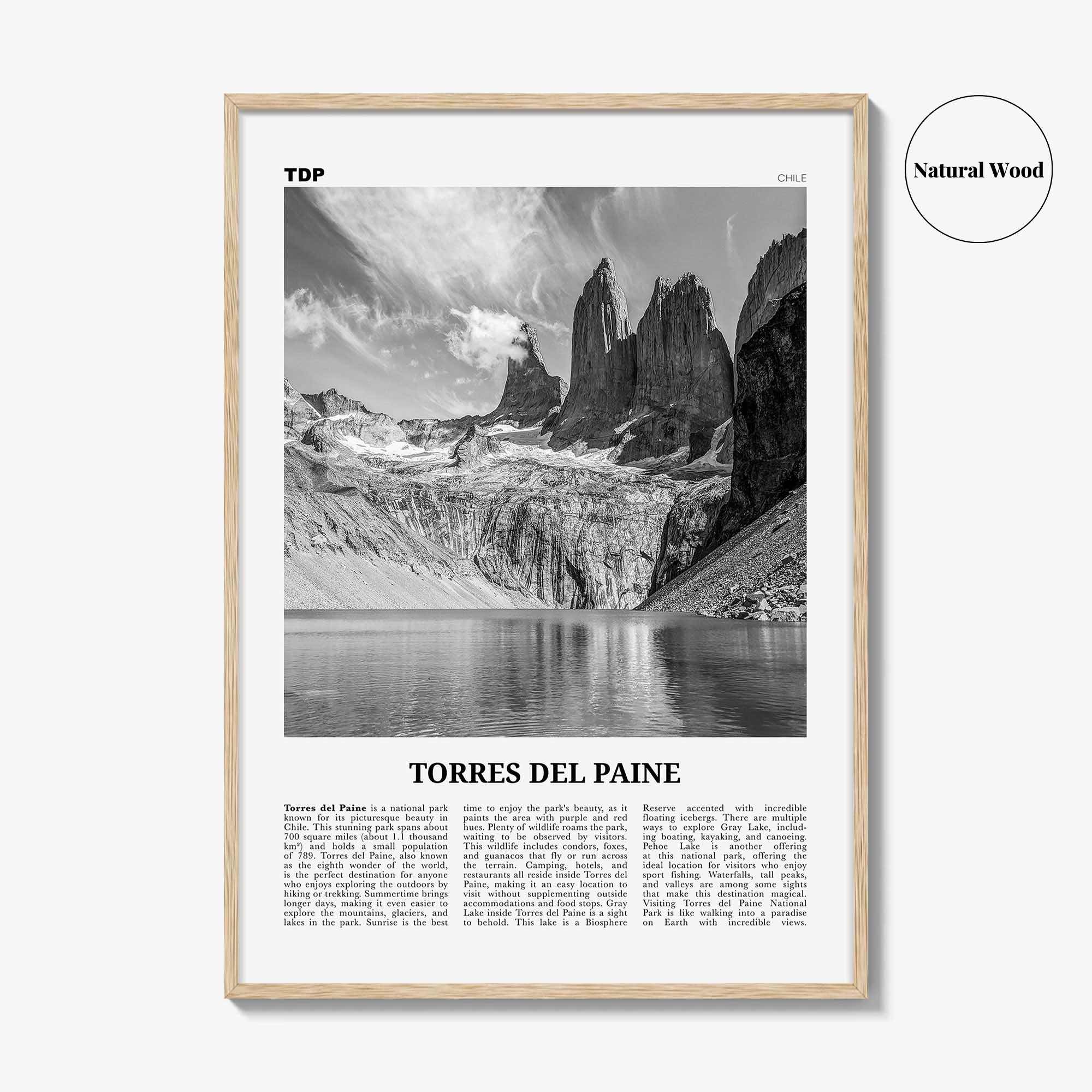 Torres del Paine Print Black and White, Torres del Paine Wall Art, Torres del Paine Poster, Torres del Paine Photo, Chile