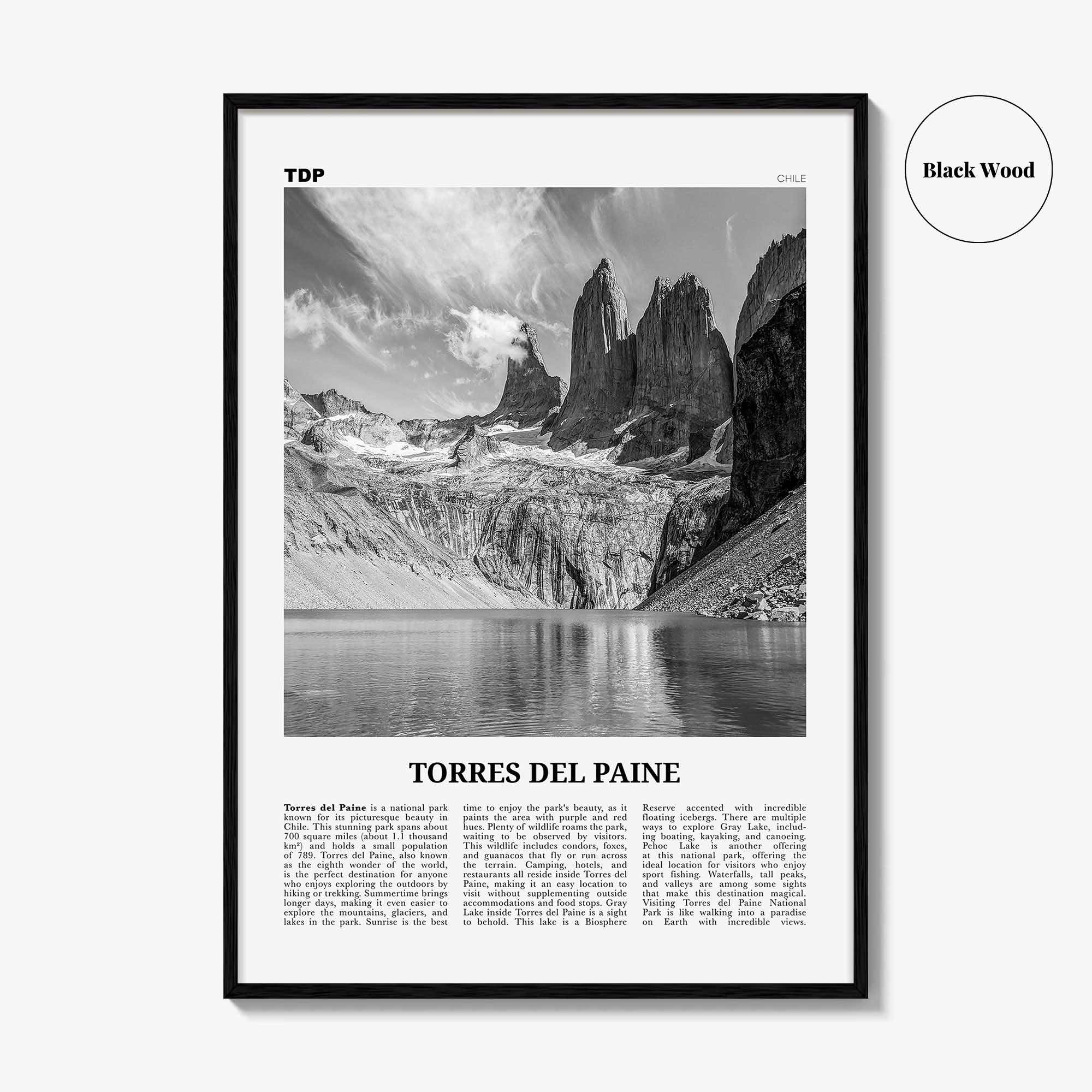 Torres del Paine Print Black and White, Torres del Paine Wall Art, Torres del Paine Poster, Torres del Paine Photo, Chile