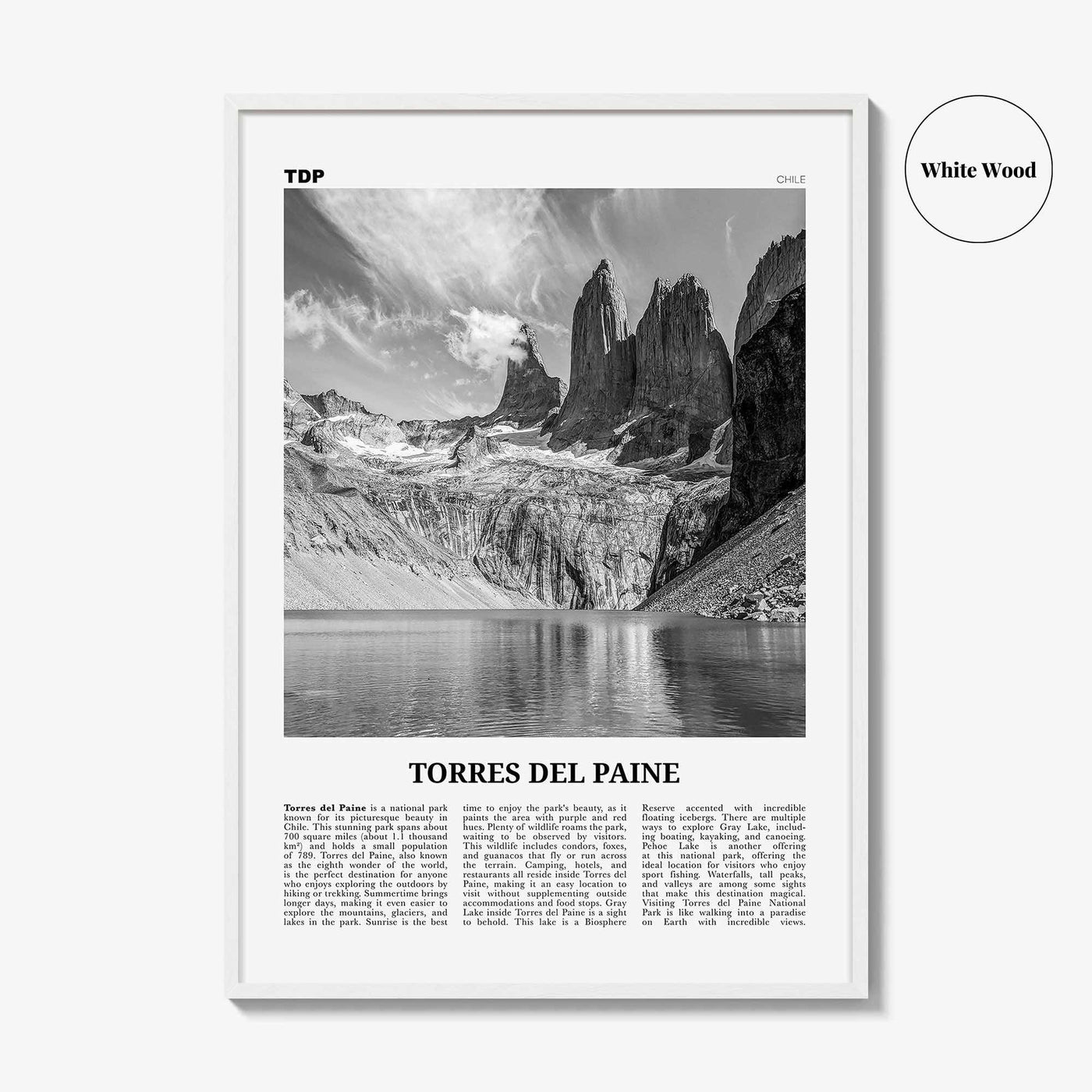 Torres del Paine Print Black and White, Torres del Paine Wall Art, Torres del Paine Poster, Torres del Paine Photo, Chile