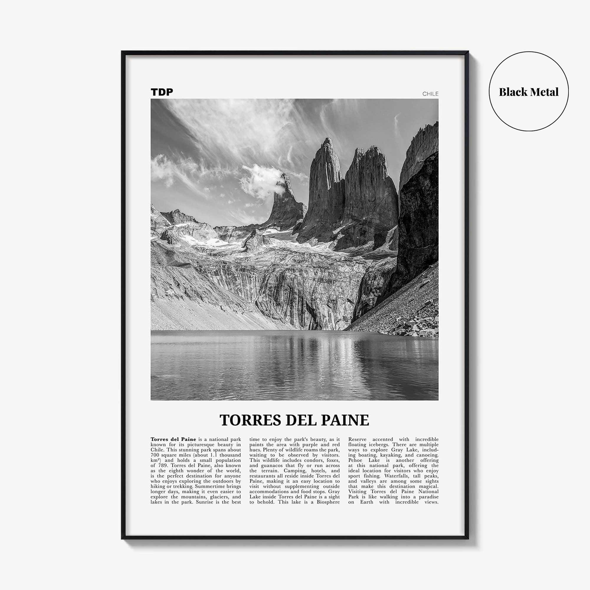 Torres del Paine Print Black and White, Torres del Paine Wall Art, Torres del Paine Poster, Torres del Paine Photo, Chile