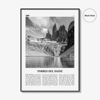 Torres del Paine Print Black and White, Torres del Paine Wall Art, Torres del Paine Poster, Torres del Paine Photo, Chile