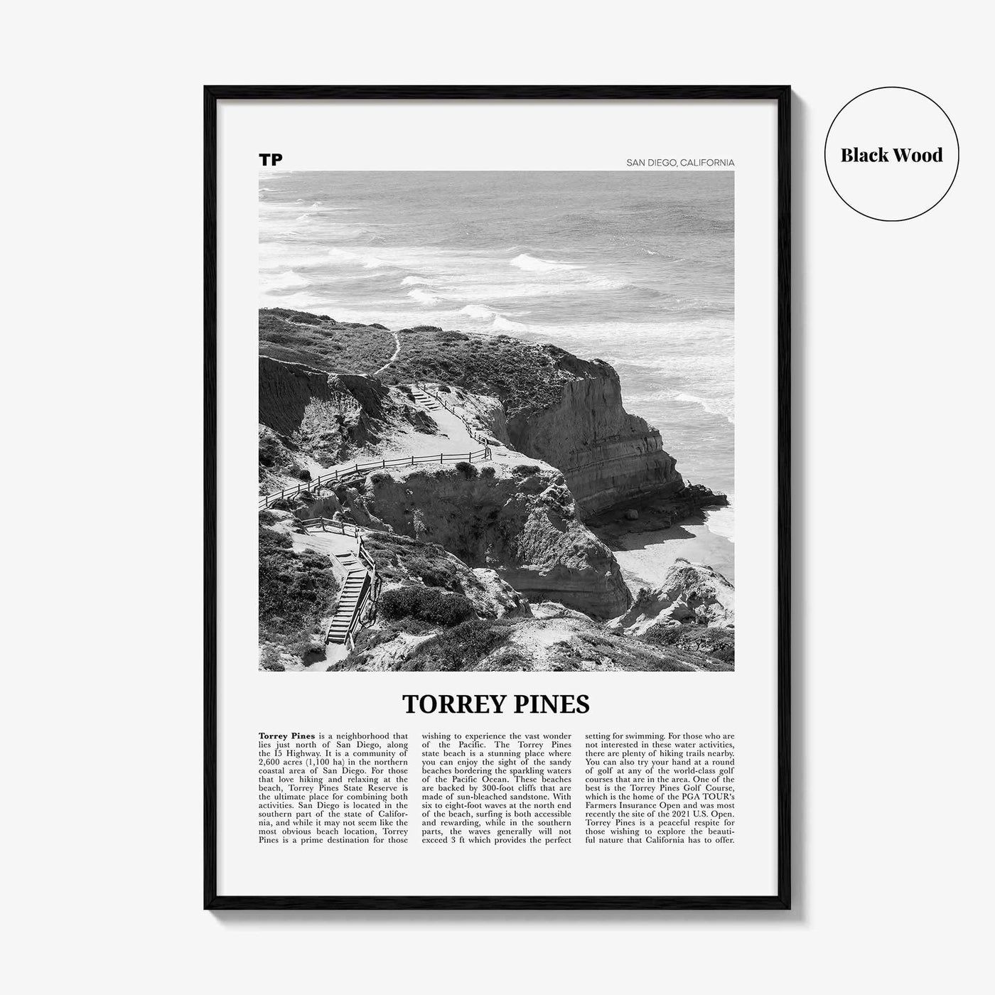Torrey Pines Print Black and White No 1, Torrey Pines Wall Art, Torrey Pines Beach Poster, Torrey Pines Photo, San Diego, California