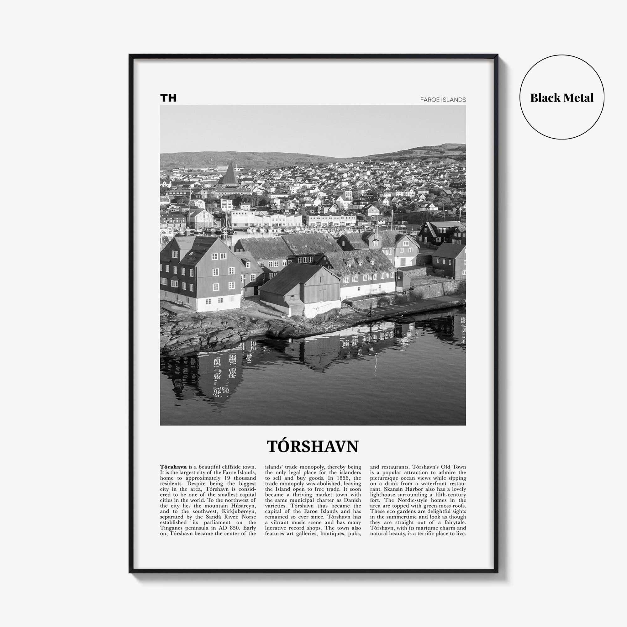 Torshavn Print Black and White, Tórshavn Wall Art, Tórshavn Poster, Tórshavn Photo, Tórshavn Wall Décor, Thorshavn, Faroe Islands