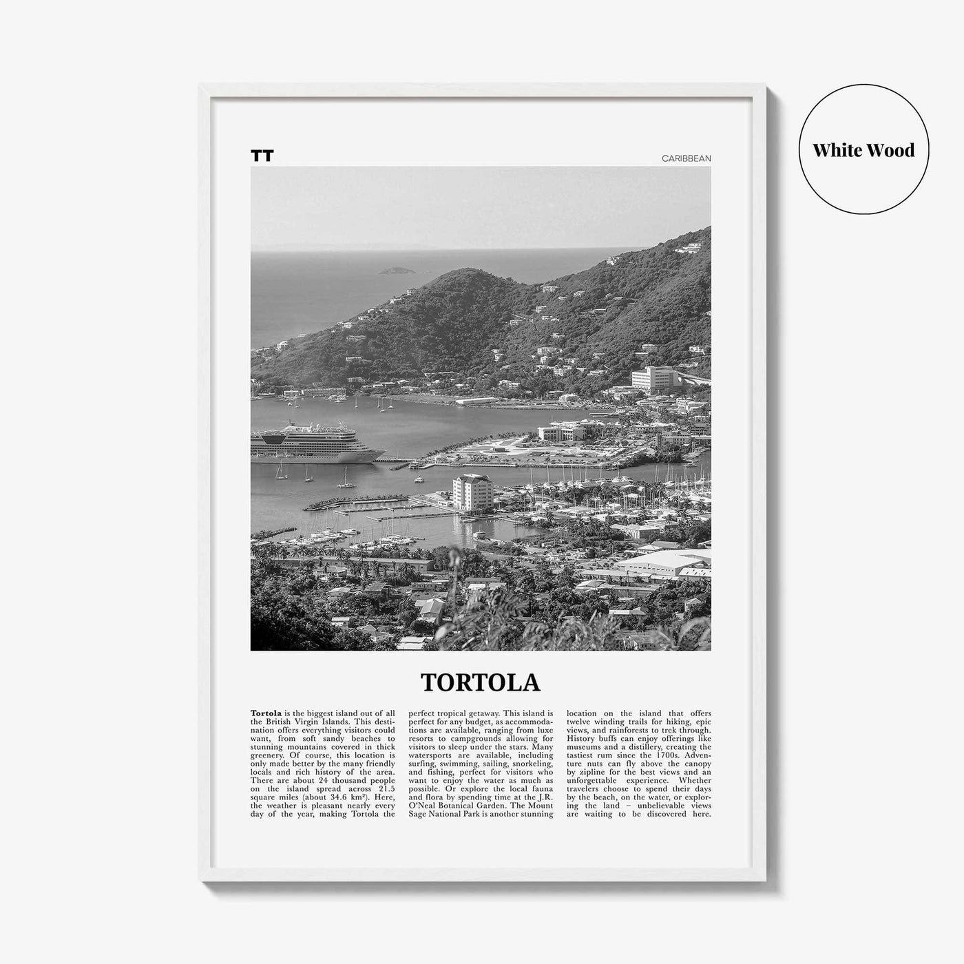 Tortola Print Black and White, Tortola Wall Art, Tortola Poster, Tortola Photo, Tortola Wall Décor, Tortola Map, Caribbean