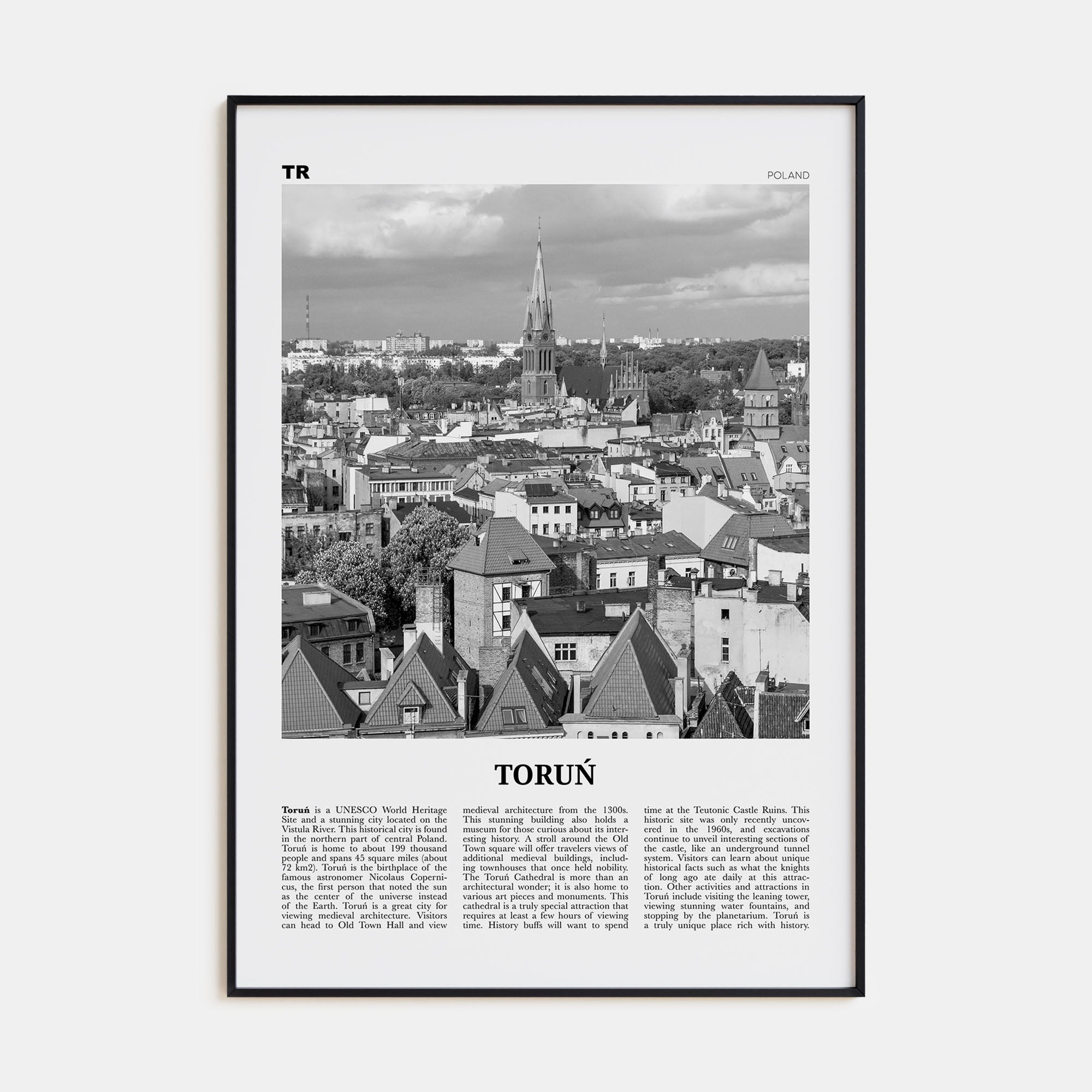 Toruń Travel B&W Poster