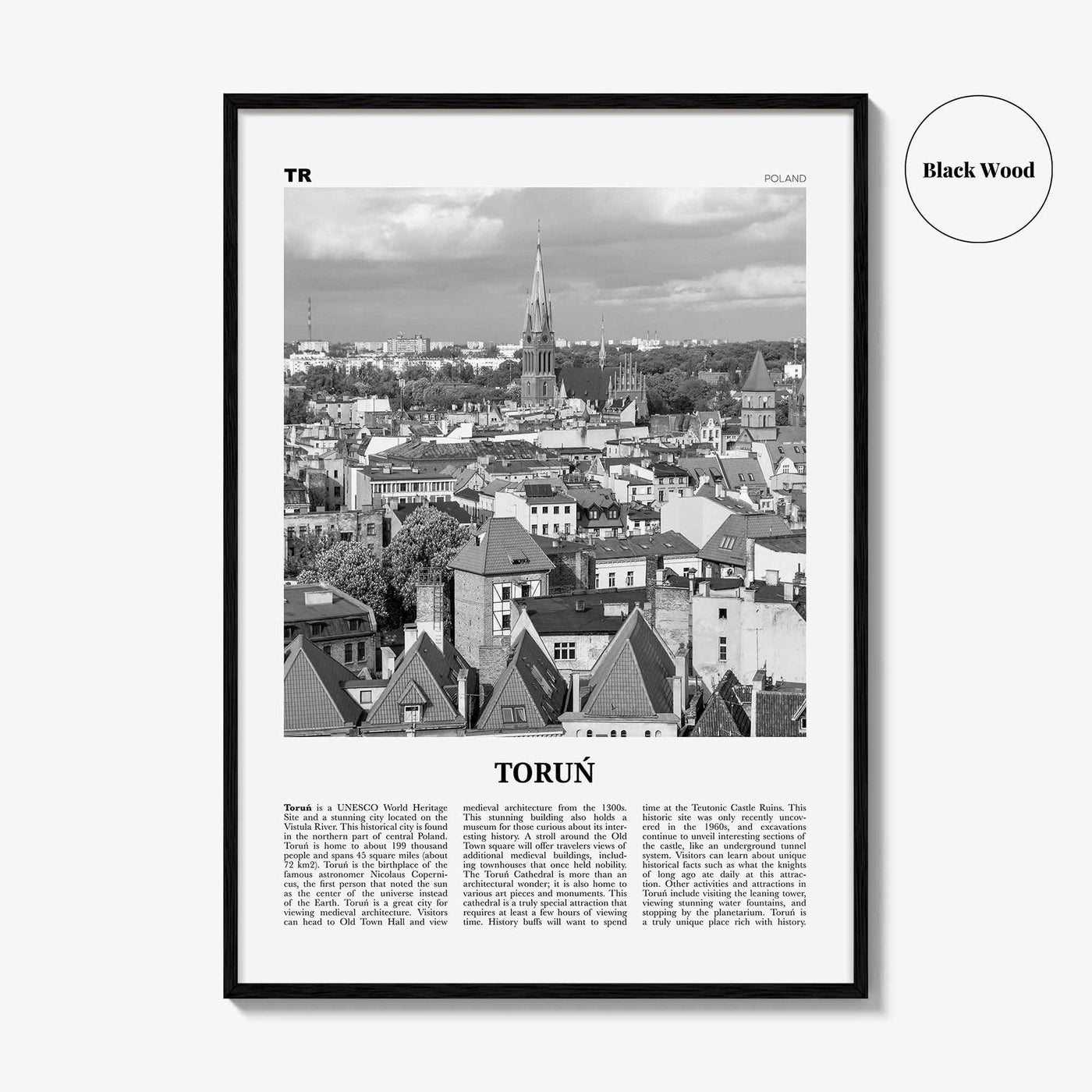 Torun Print Black and White, Toruń Wall Art, Toruń Poster, Toruń Photo, Toruń Wall Décor, Toruń Map, Poland