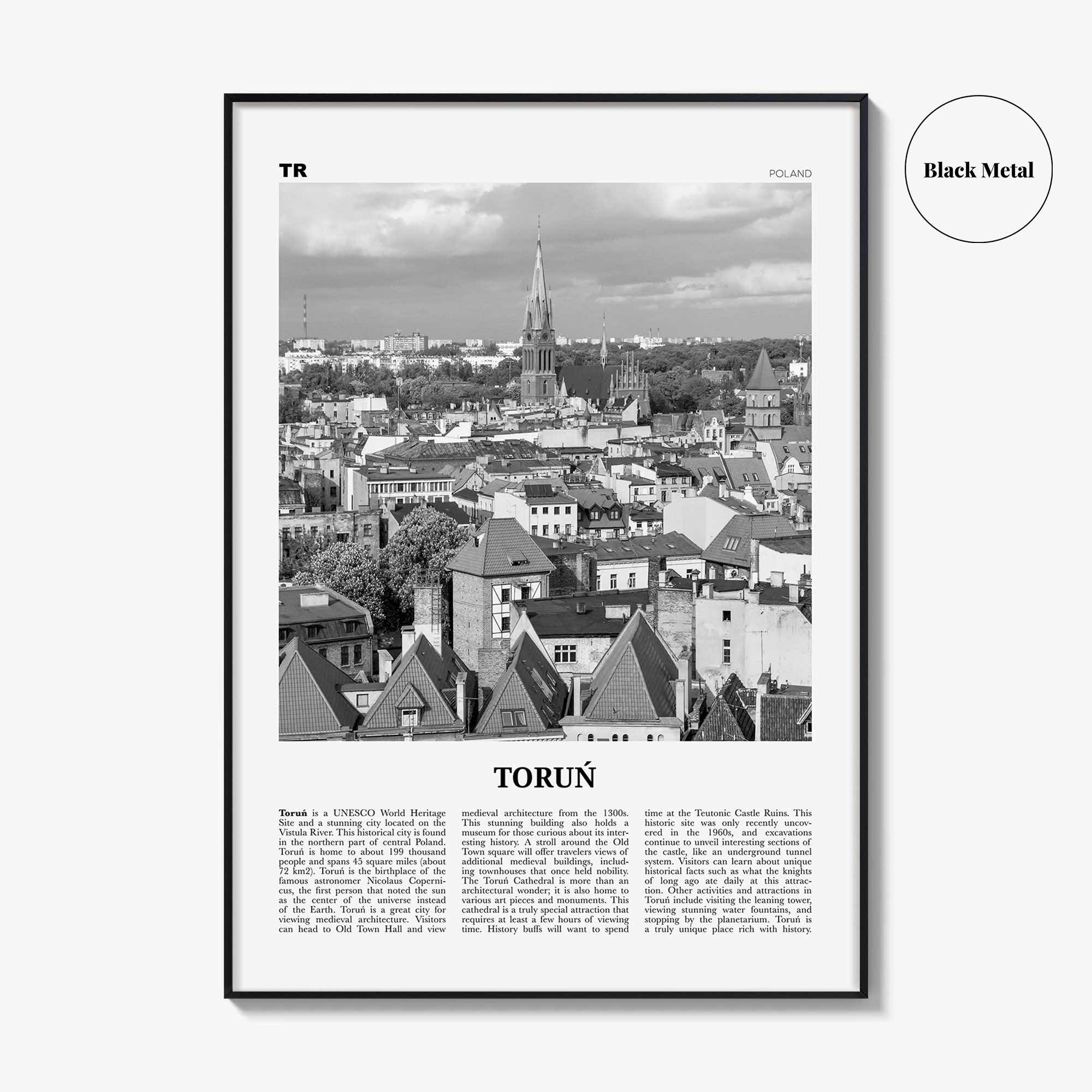 Torun Print Black and White, Toruń Wall Art, Toruń Poster, Toruń Photo, Toruń Wall Décor, Toruń Map, Poland