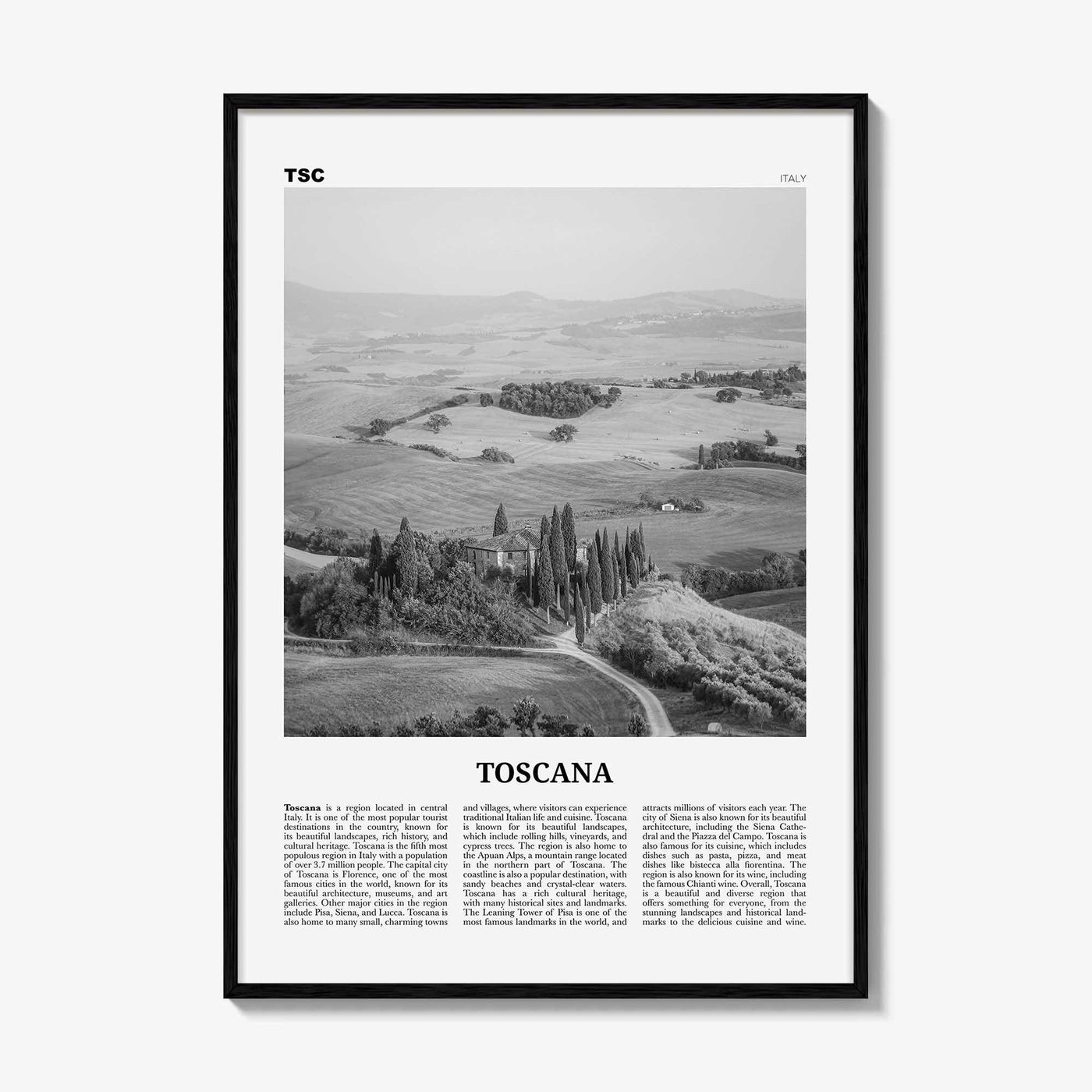Toscana Print Black and White, Toscana Wall Art, Toscana Poster, Toscana Photo, Toscana Wall Décor, Toscana Map