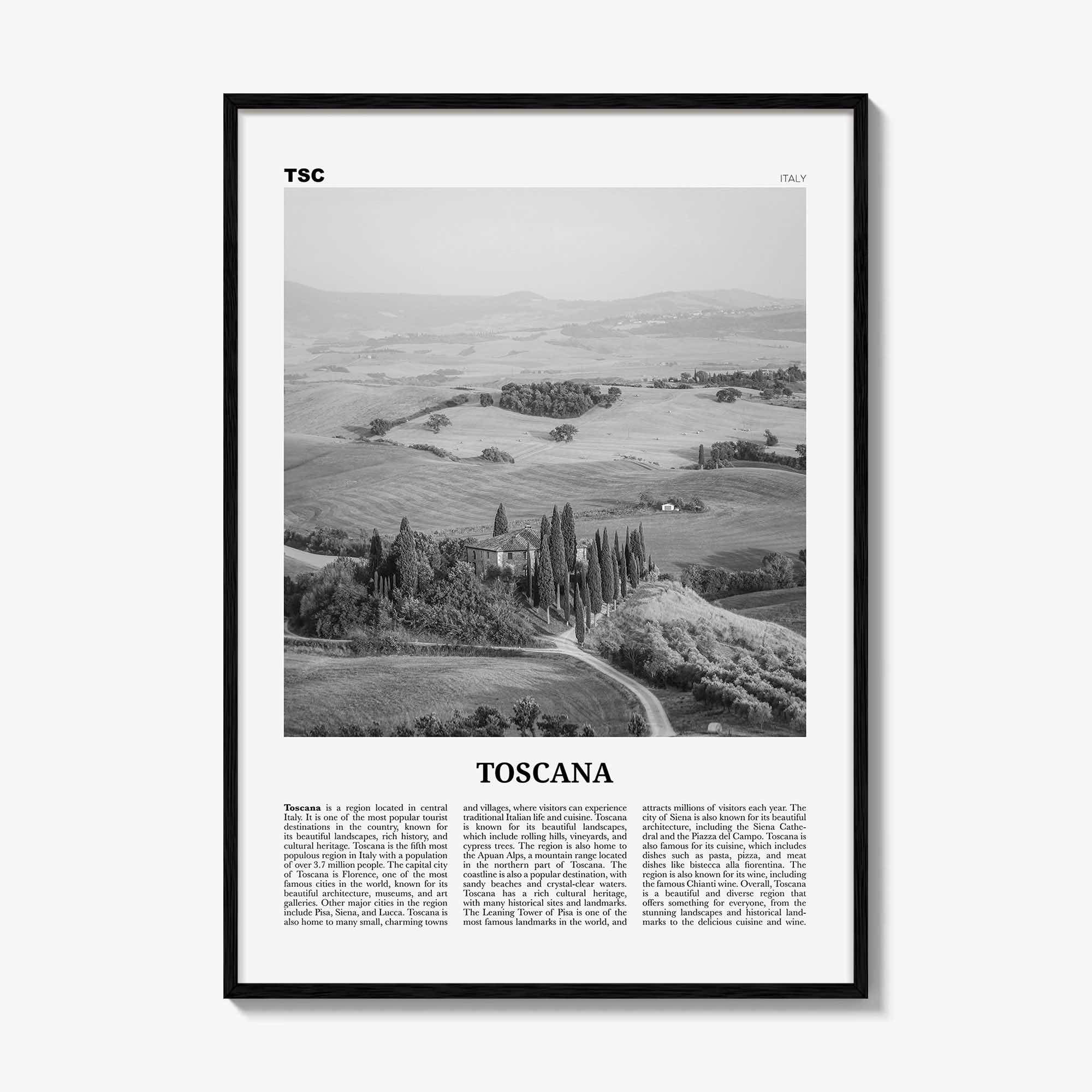 Toscana Print Black and White, Toscana Wall Art, Toscana Poster, Toscana Photo, Toscana Wall Décor, Toscana Map