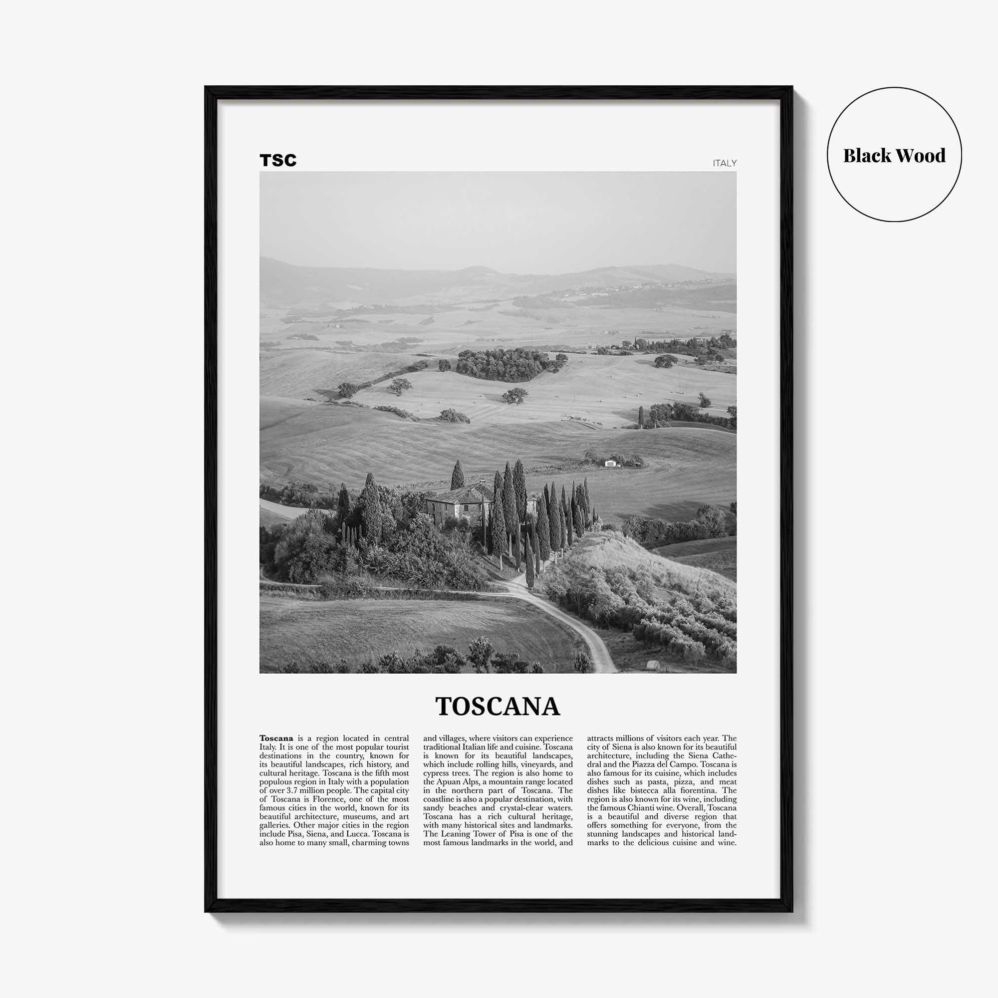 Toscana Print Black and White, Toscana Wall Art, Toscana Poster, Toscana Photo, Toscana Wall Décor, Toscana Map