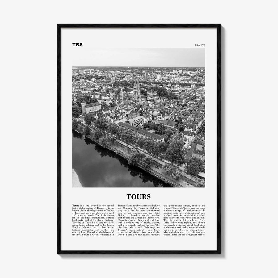 Tours Print Black and White, Tours Wall Art, Tours Poster, Tours Photo, Tours Wall Décor, Tours Map, France