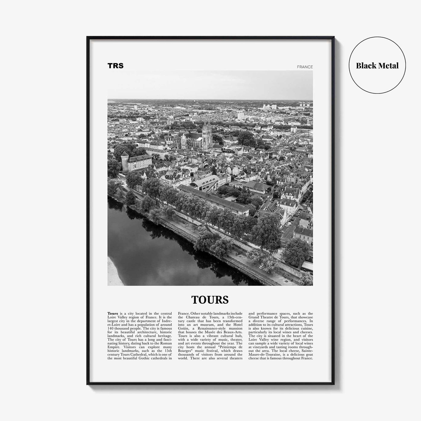 Tours Print Black and White, Tours Wall Art, Tours Poster, Tours Photo, Tours Wall Décor, Tours Map, France