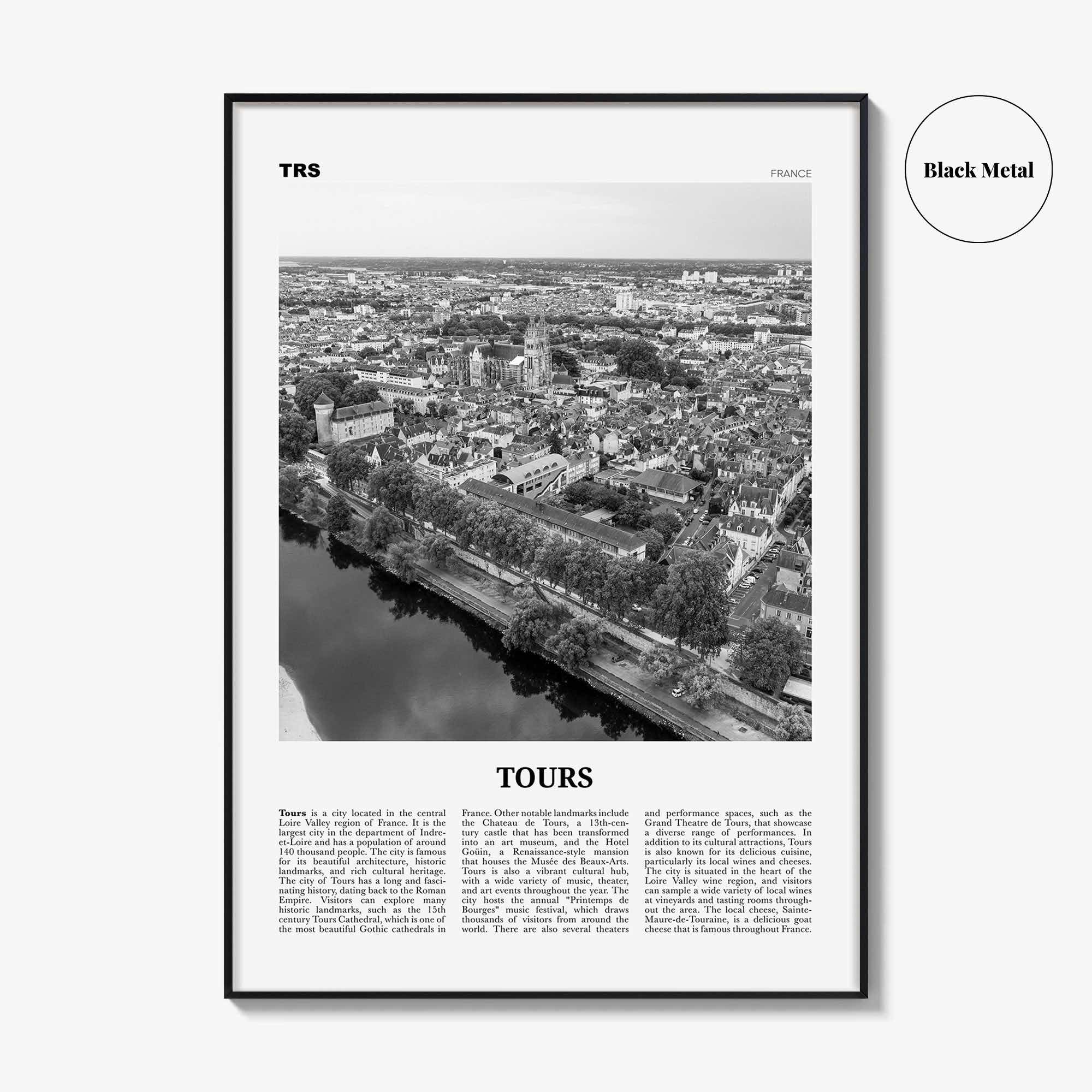 Tours Print Black and White, Tours Wall Art, Tours Poster, Tours Photo, Tours Wall Décor, Tours Map, France