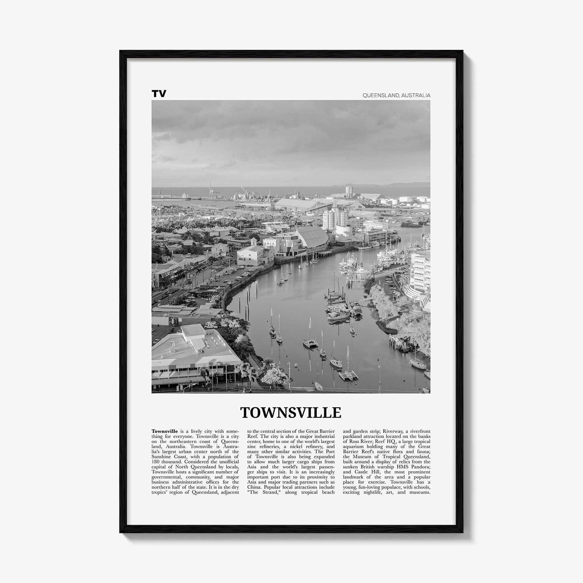 Townsville Print Black and White, Townsville Wall Art, Townsville Poster, Townsville Photo, Townsville Decor, Queensland, Australia, Oceania