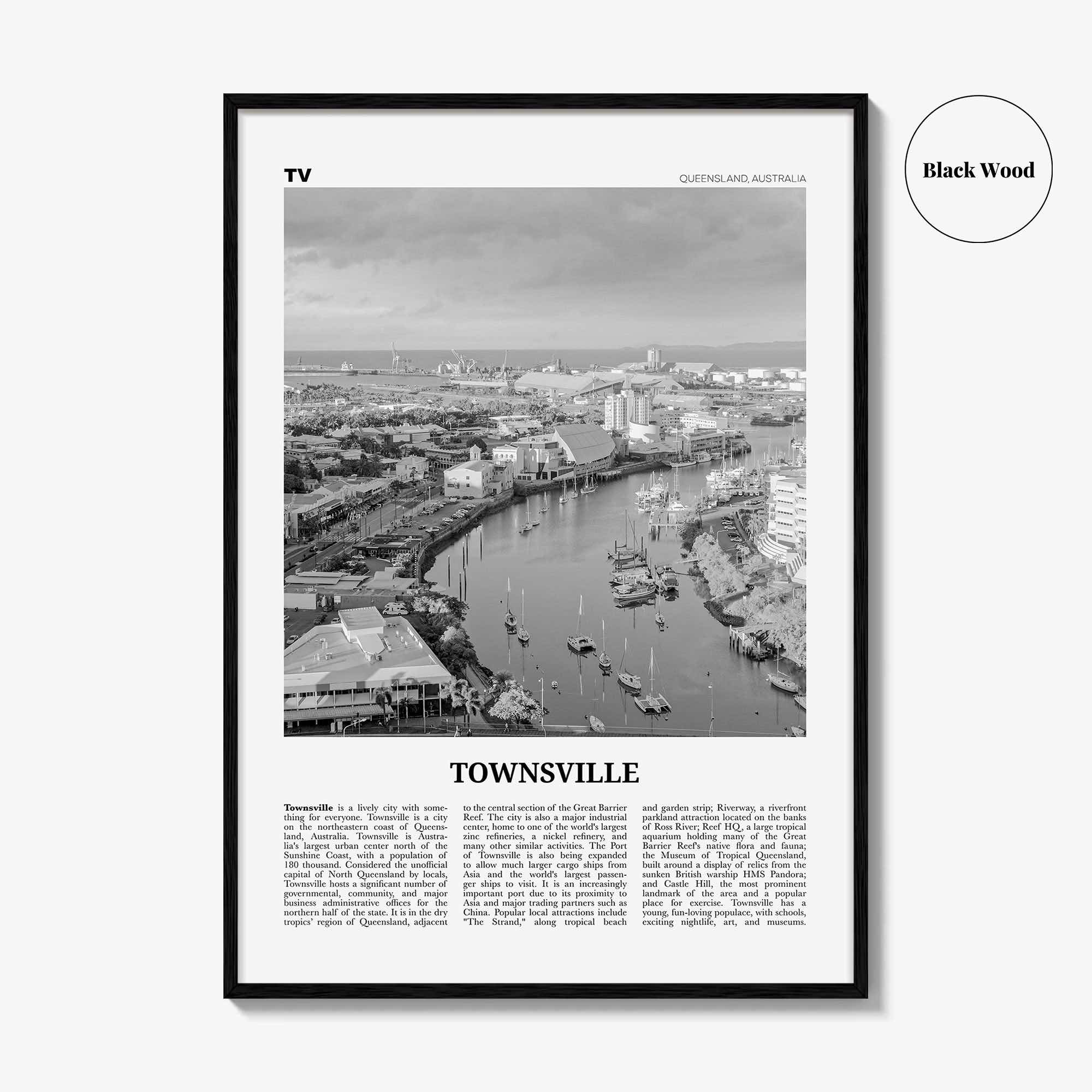 Townsville Print Black and White, Townsville Wall Art, Townsville Poster, Townsville Photo, Townsville Decor, Queensland, Australia, Oceania