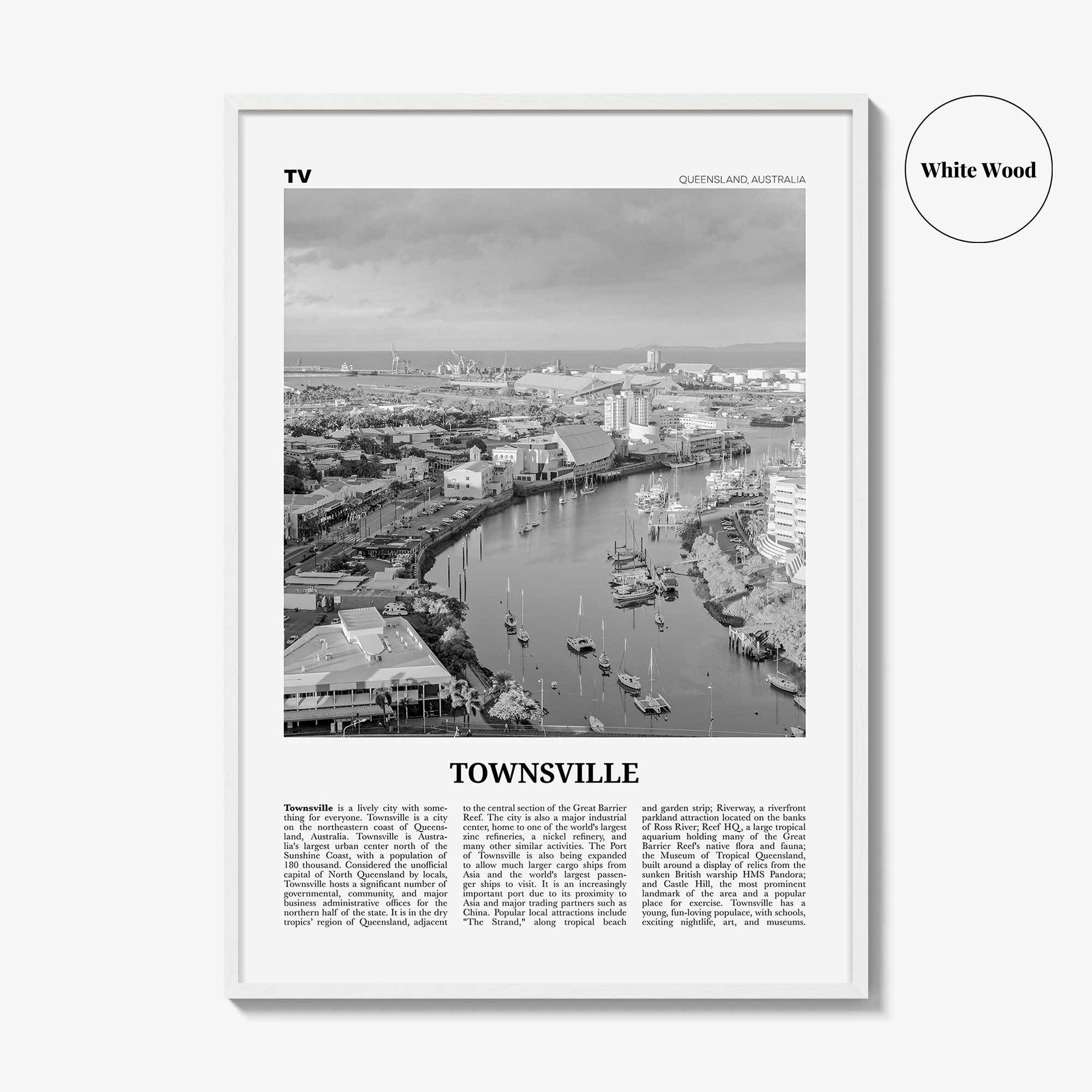 Townsville Print Black and White, Townsville Wall Art, Townsville Poster, Townsville Photo, Townsville Decor, Queensland, Australia, Oceania