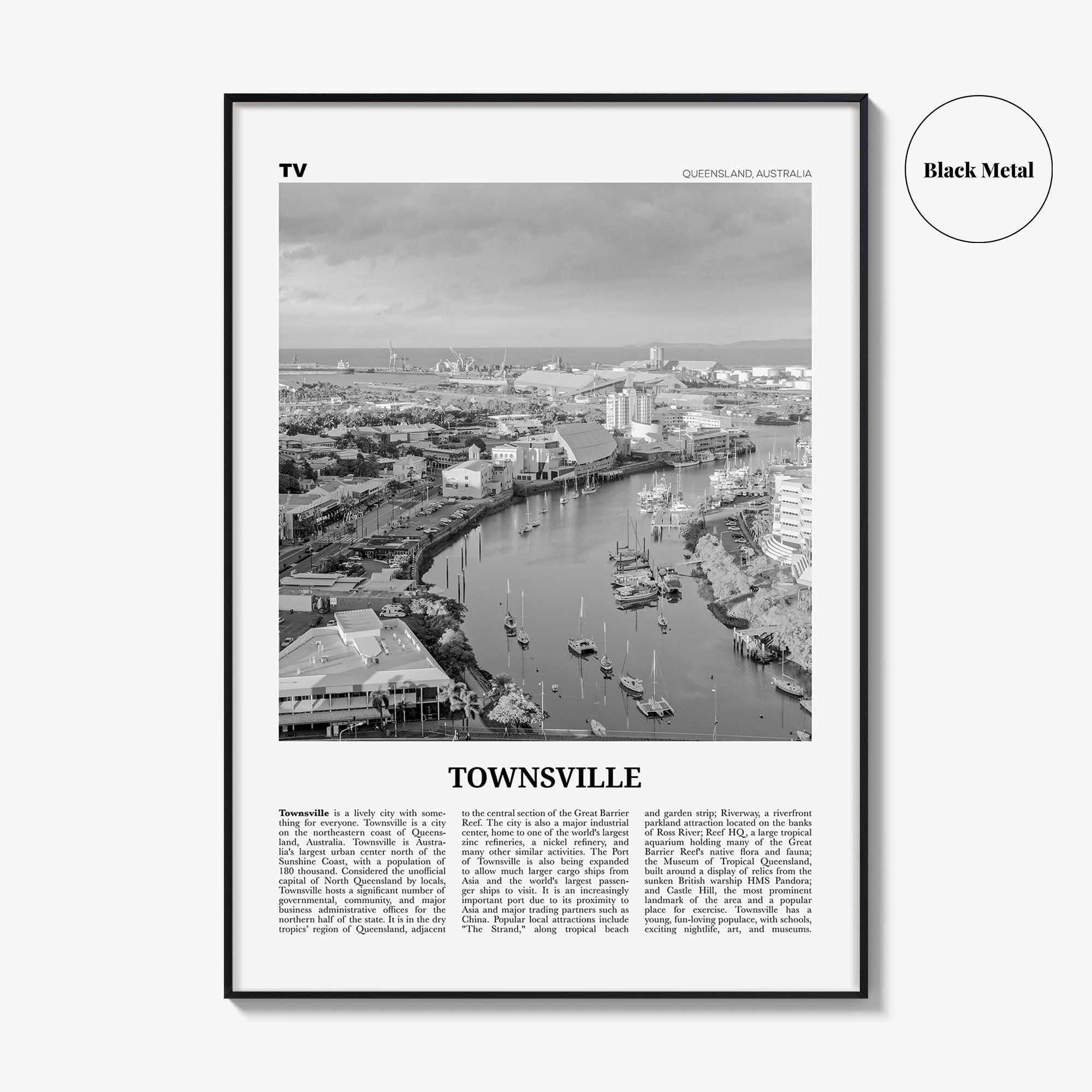 Townsville Print Black and White, Townsville Wall Art, Townsville Poster, Townsville Photo, Townsville Decor, Queensland, Australia, Oceania