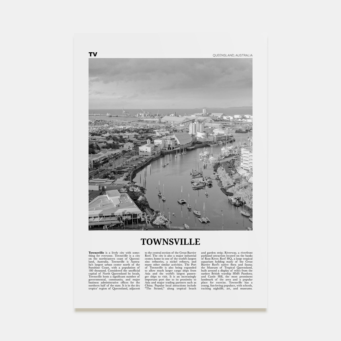 Townsville Travel B&W Poster