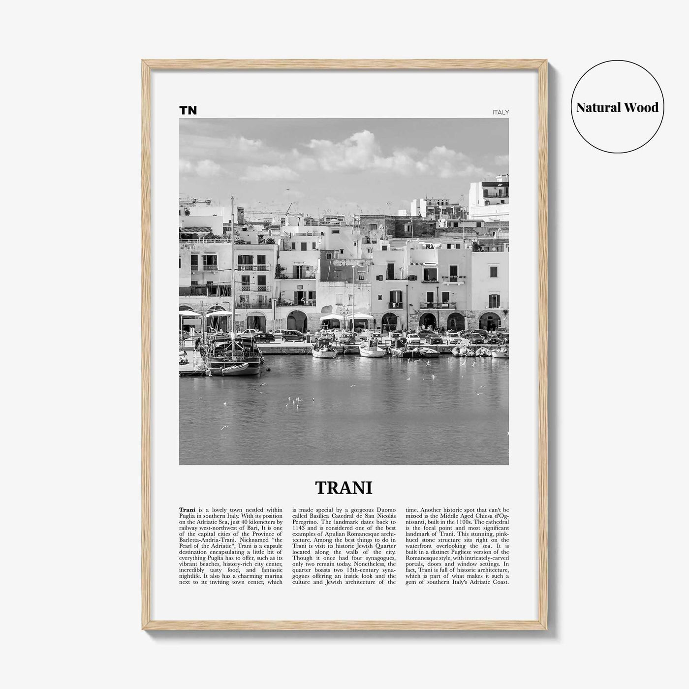 Trani Print Black and White, Trani Wall Art, Trani Poster, Trani Photo, Trani Wall Décor, Trani Map, Italy