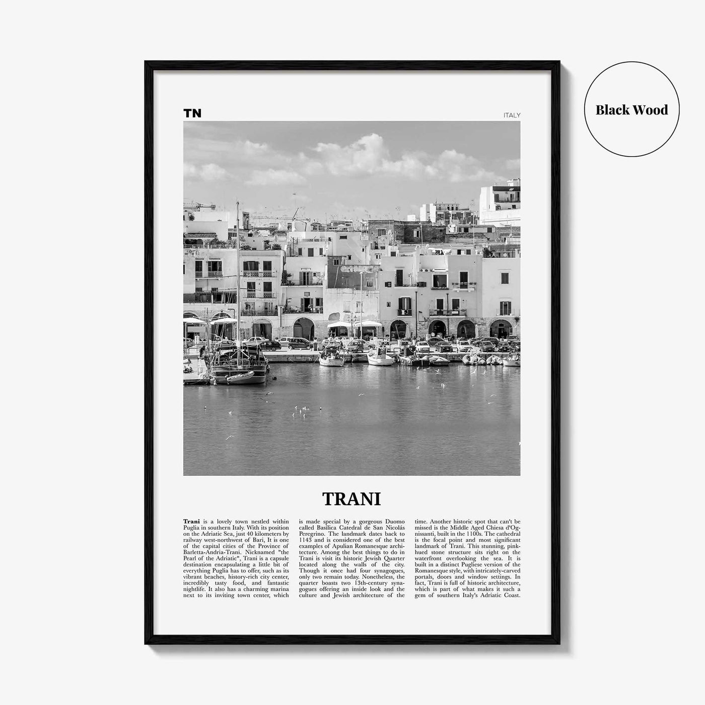 Trani Print Black and White, Trani Wall Art, Trani Poster, Trani Photo, Trani Wall Décor, Trani Map, Italy