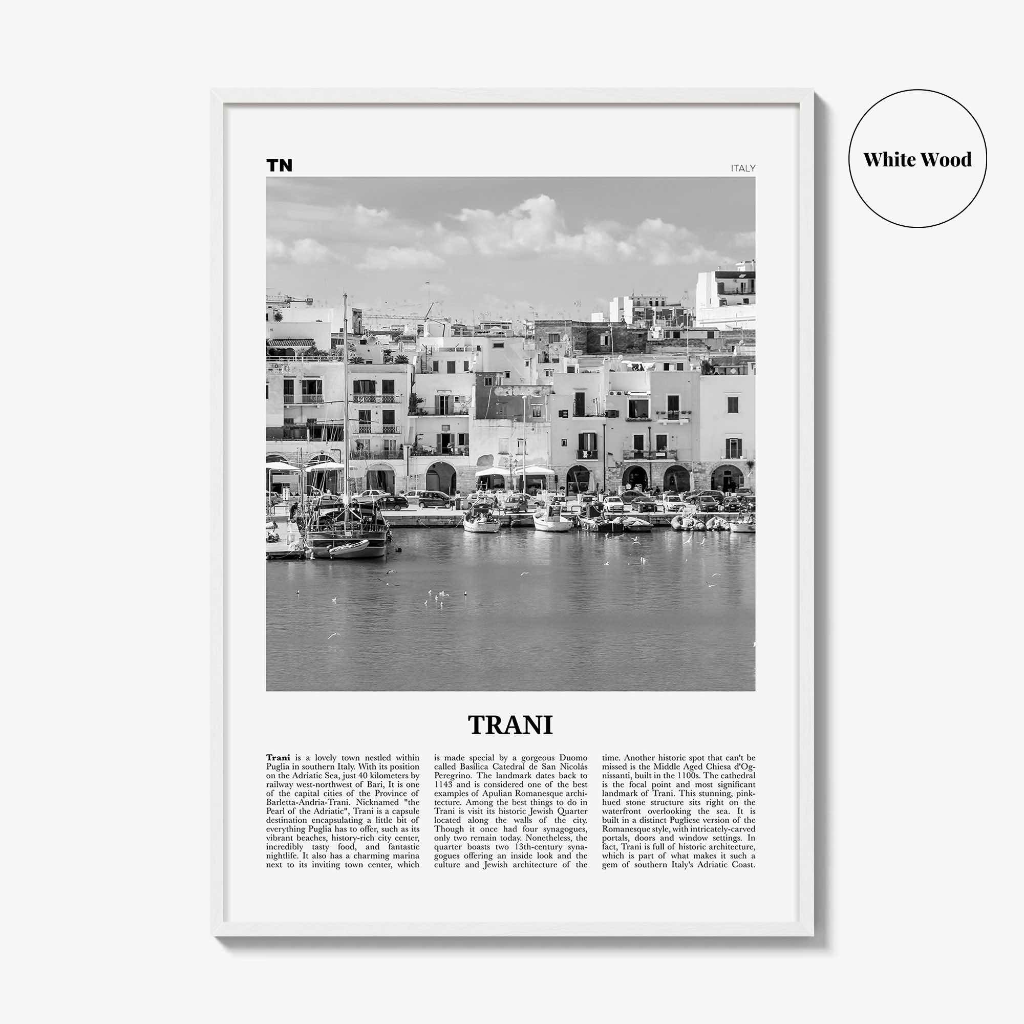 Trani Print Black and White, Trani Wall Art, Trani Poster, Trani Photo, Trani Wall Décor, Trani Map, Italy