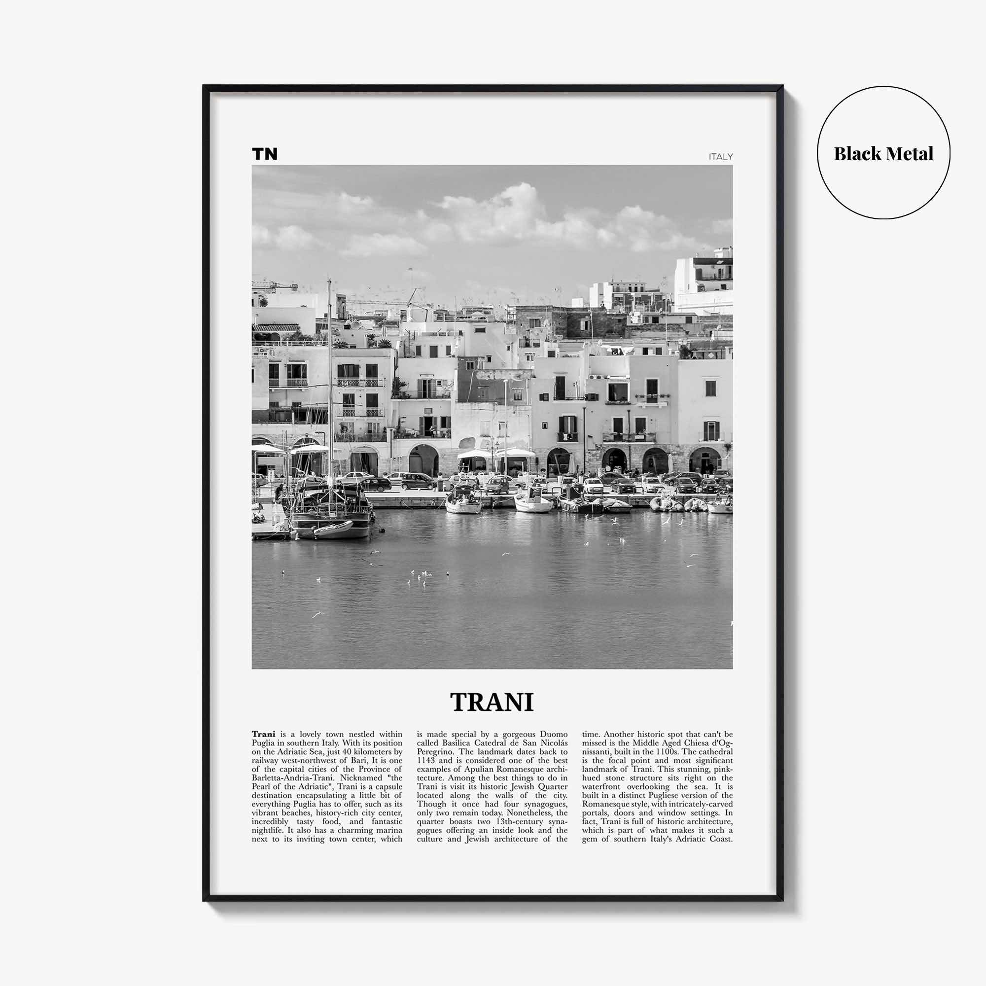 Trani Print Black and White, Trani Wall Art, Trani Poster, Trani Photo, Trani Wall Décor, Trani Map, Italy