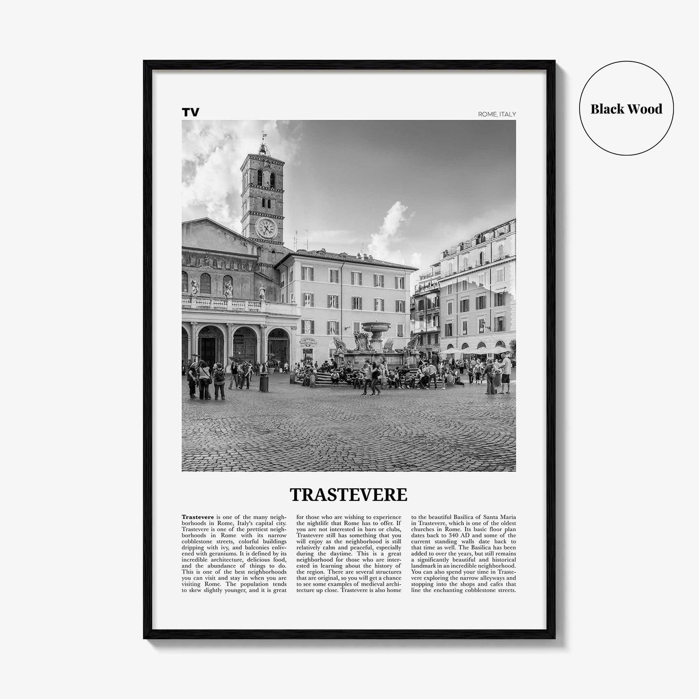 Trastevere Print Black and White, Trastevere Wall Art, Trastevere Poster, Trastevere Photo, Trastevere Wall Décor, Rome, Italy, Italia