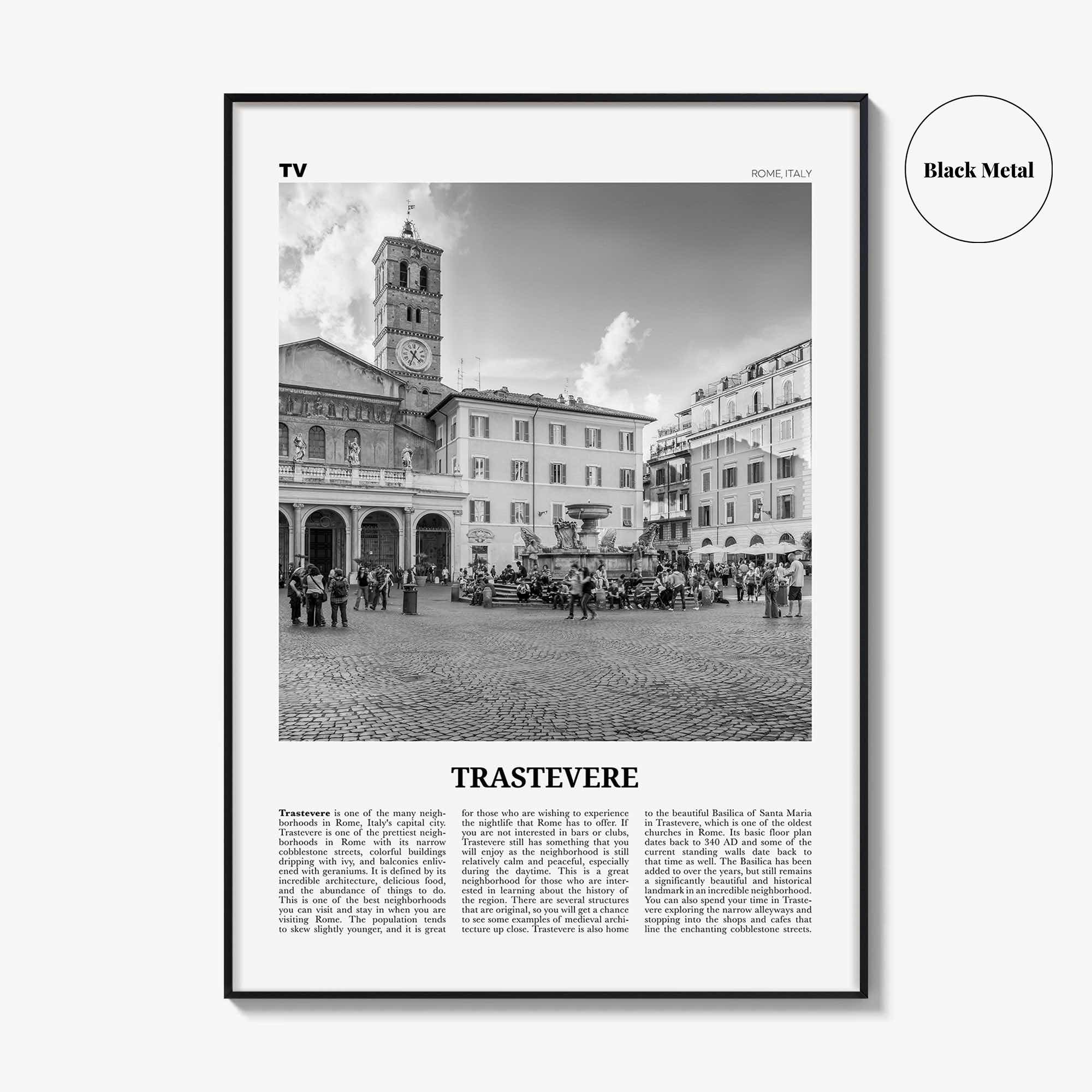 Trastevere Print Black and White, Trastevere Wall Art, Trastevere Poster, Trastevere Photo, Trastevere Wall Décor, Rome, Italy, Italia