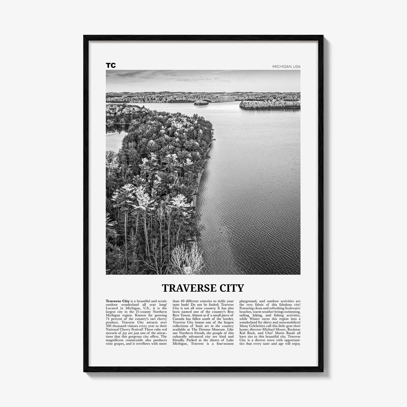 Traverse City Print Black and White, Traverse City Wall Art, Traverse City Poster, Traverse City Photo, Traverse Wall Décor, Michigan, USA
