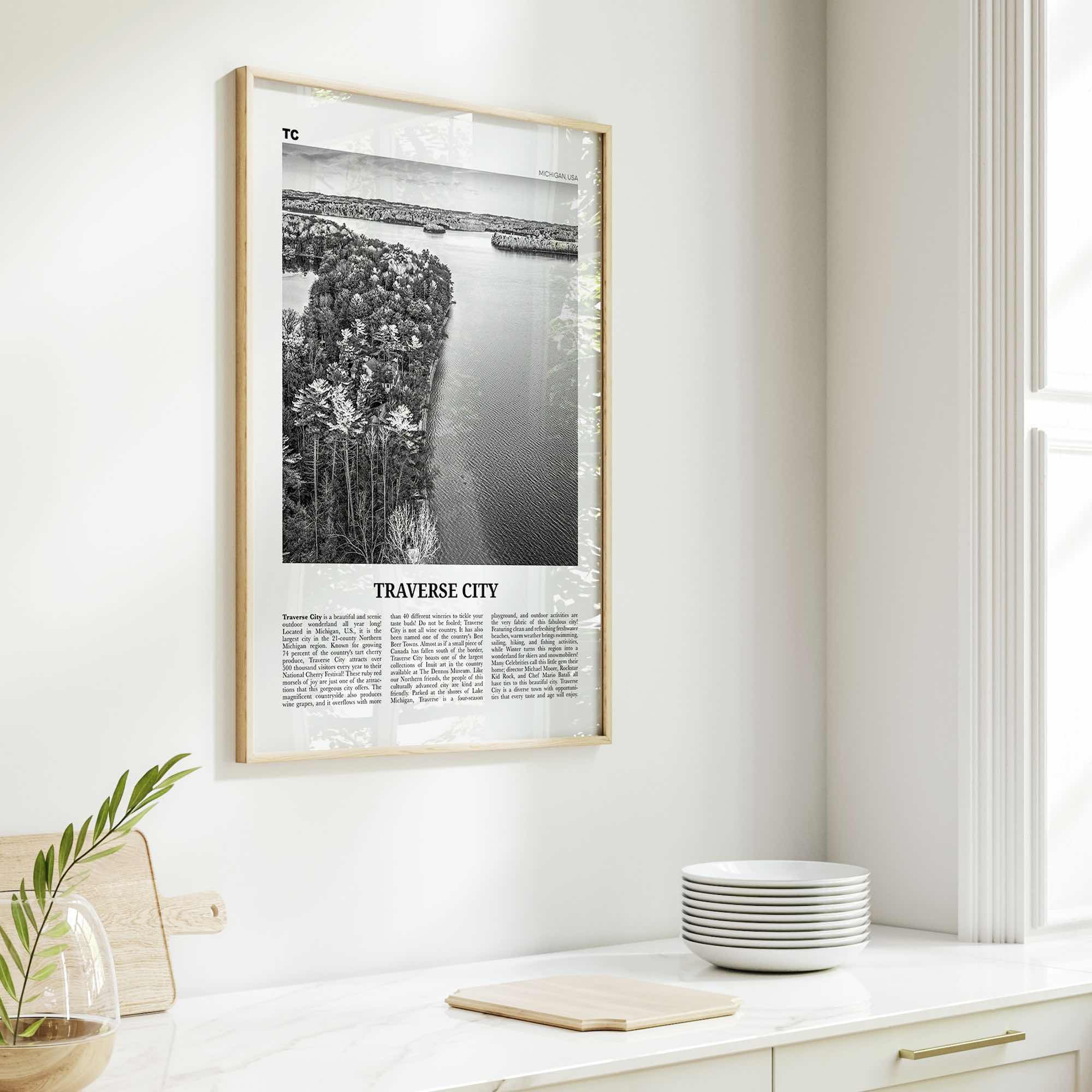Traverse City Print Black and White, Traverse City Wall Art, Traverse City Poster, Traverse City Photo, Traverse Wall Décor, Michigan, USA