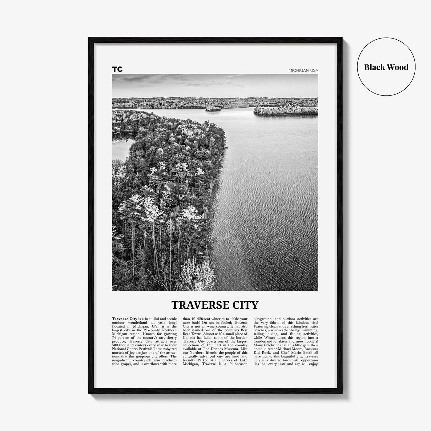 Traverse City Print Black and White, Traverse City Wall Art, Traverse City Poster, Traverse City Photo, Traverse Wall Décor, Michigan, USA