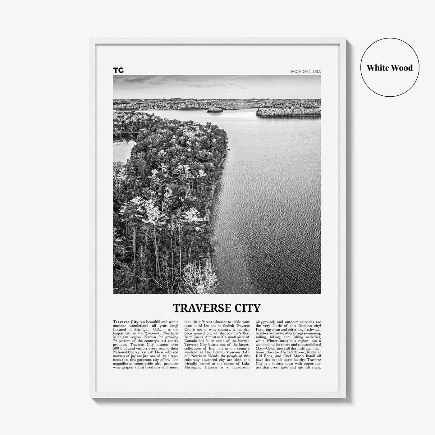 Traverse City Print Black and White, Traverse City Wall Art, Traverse City Poster, Traverse City Photo, Traverse Wall Décor, Michigan, USA