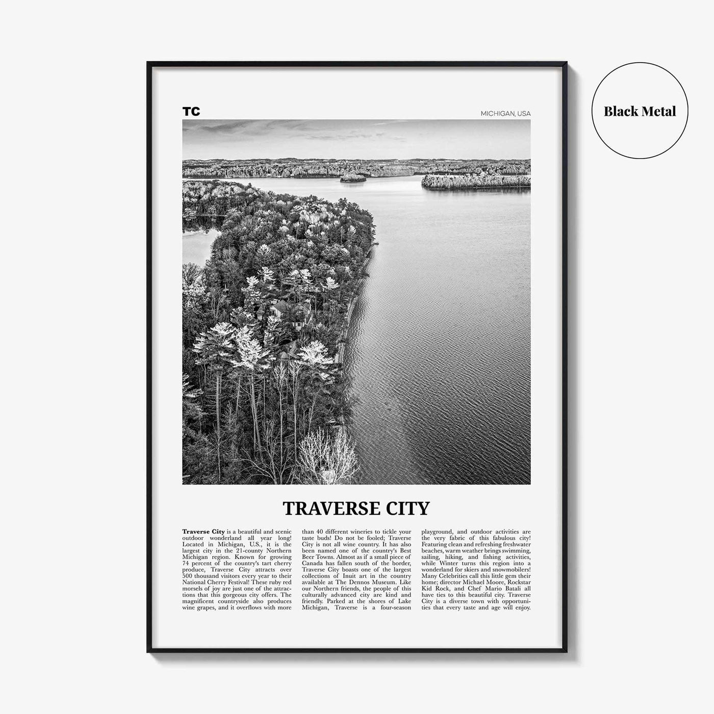 Traverse City Print Black and White, Traverse City Wall Art, Traverse City Poster, Traverse City Photo, Traverse Wall Décor, Michigan, USA