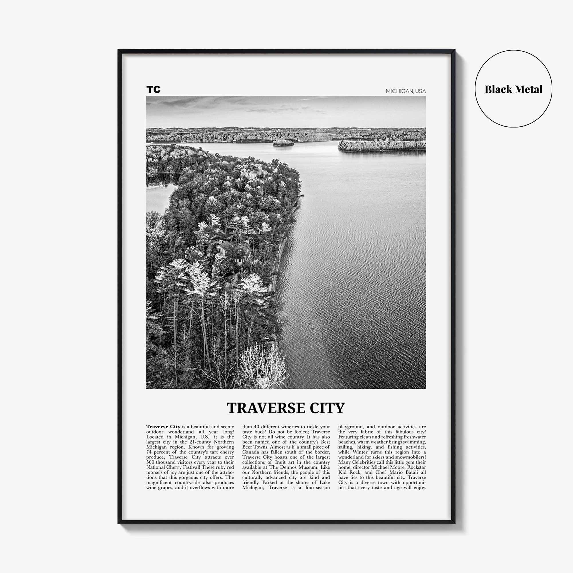 Traverse City Print Black and White, Traverse City Wall Art, Traverse City Poster, Traverse City Photo, Traverse Wall Décor, Michigan, USA