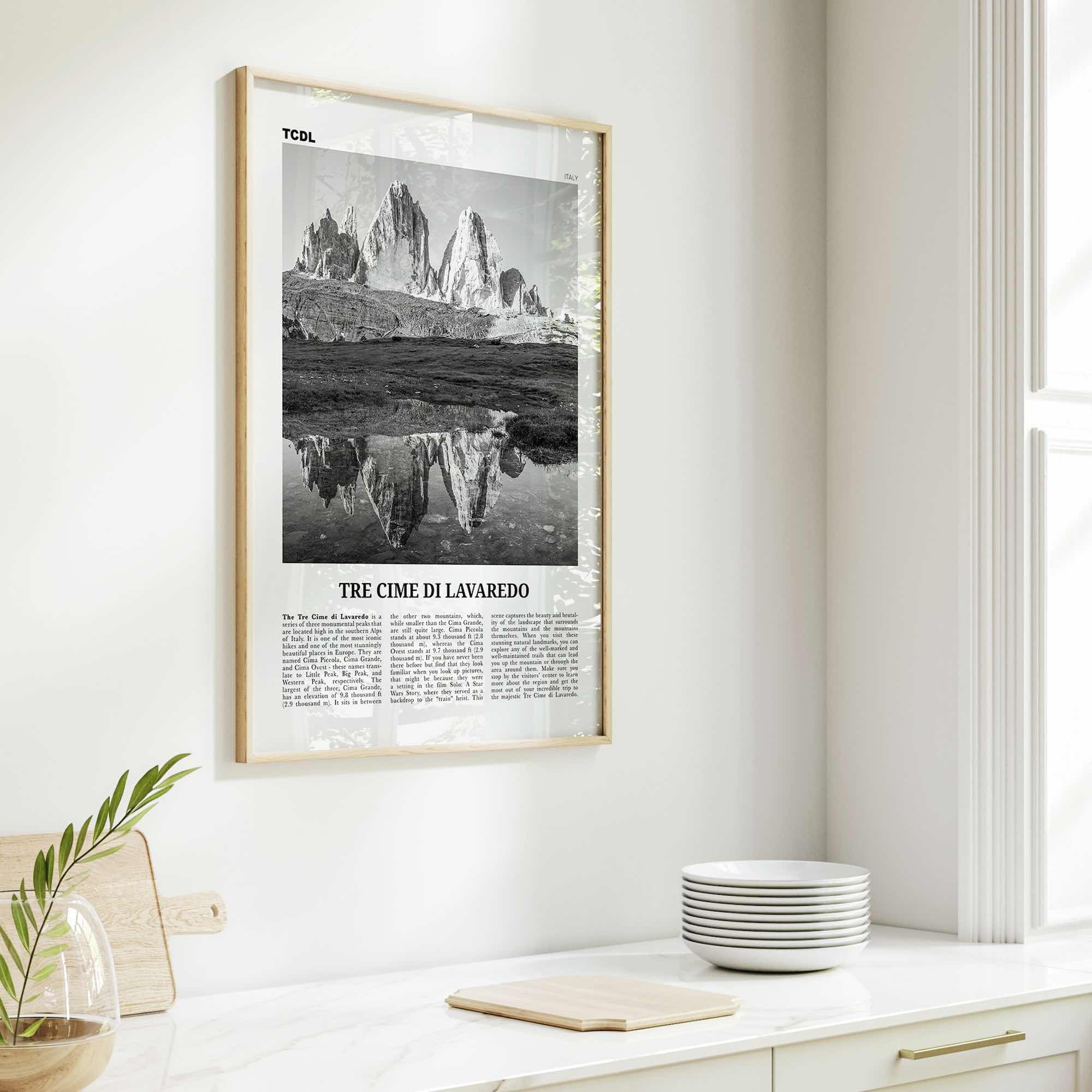 Tre Cime di Lavaredo Print Black and White, Tre Cime di Lavaredo Wall Art, Tre Cime di Lavaredo Poster, Tre Cime di Lavaredo Photo, Italy