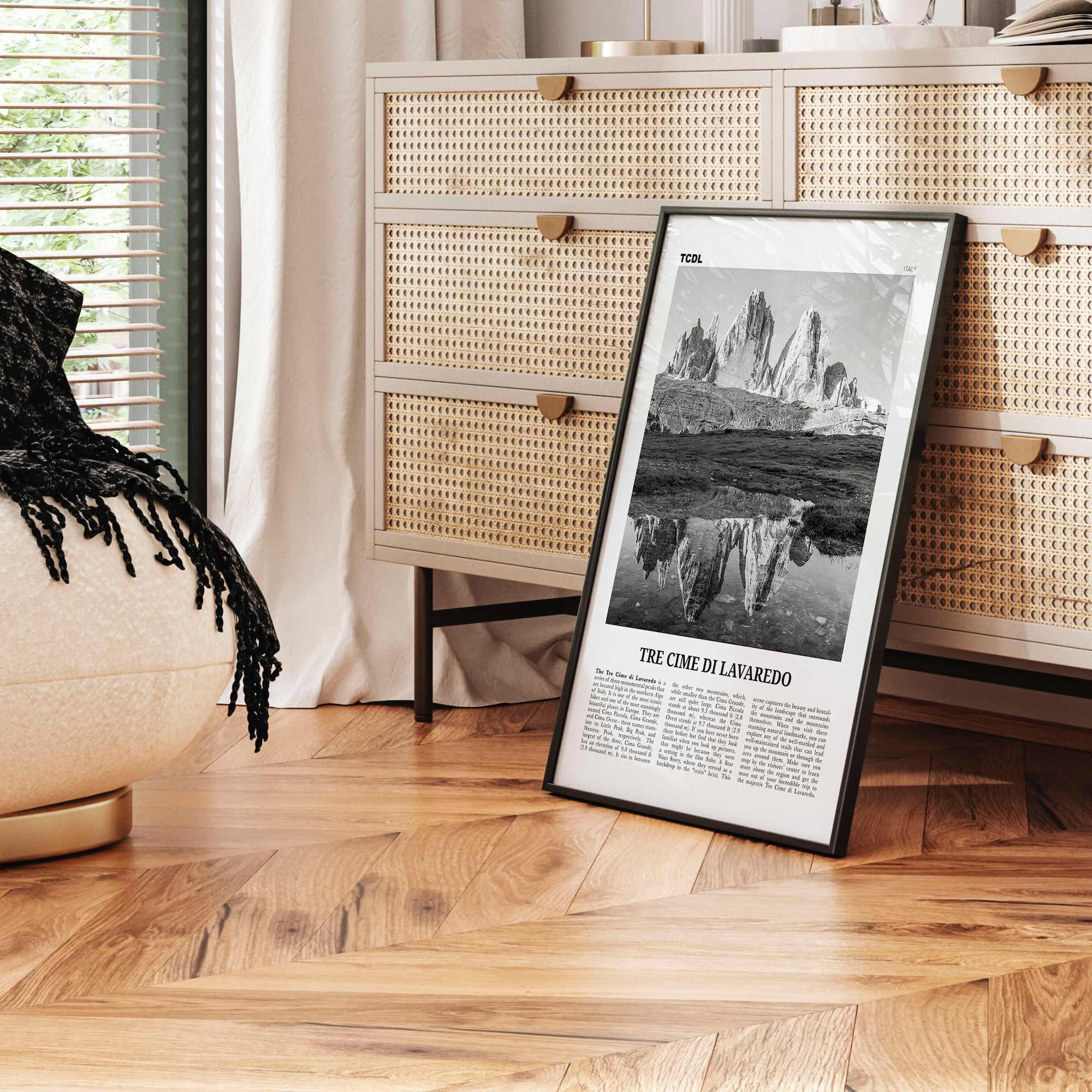 Tre Cime di Lavaredo Print Black and White, Tre Cime di Lavaredo Wall Art, Tre Cime di Lavaredo Poster, Tre Cime di Lavaredo Photo, Italy