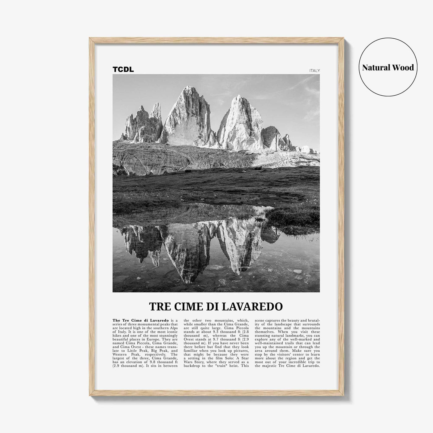Tre Cime di Lavaredo Print Black and White, Tre Cime di Lavaredo Wall Art, Tre Cime di Lavaredo Poster, Tre Cime di Lavaredo Photo, Italy