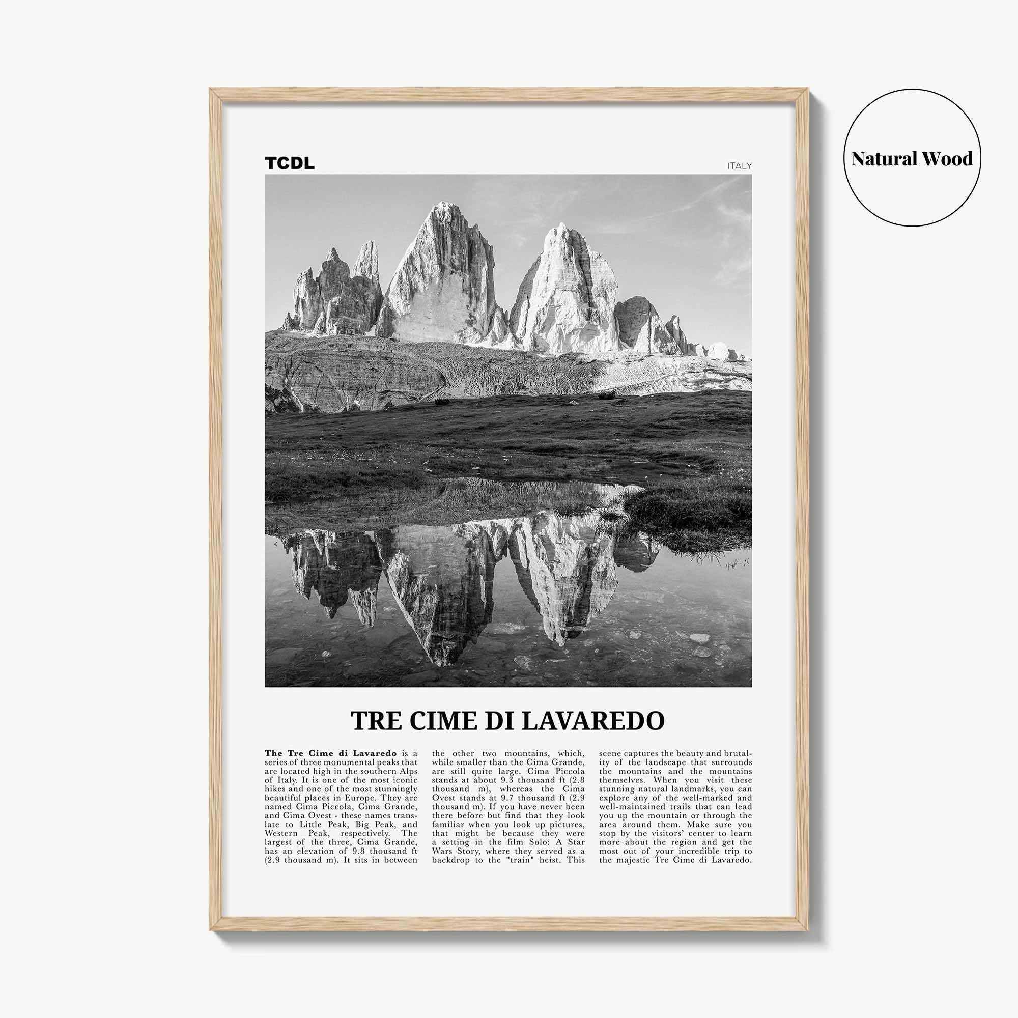 Tre Cime di Lavaredo Print Black and White, Tre Cime di Lavaredo Wall Art, Tre Cime di Lavaredo Poster, Tre Cime di Lavaredo Photo, Italy