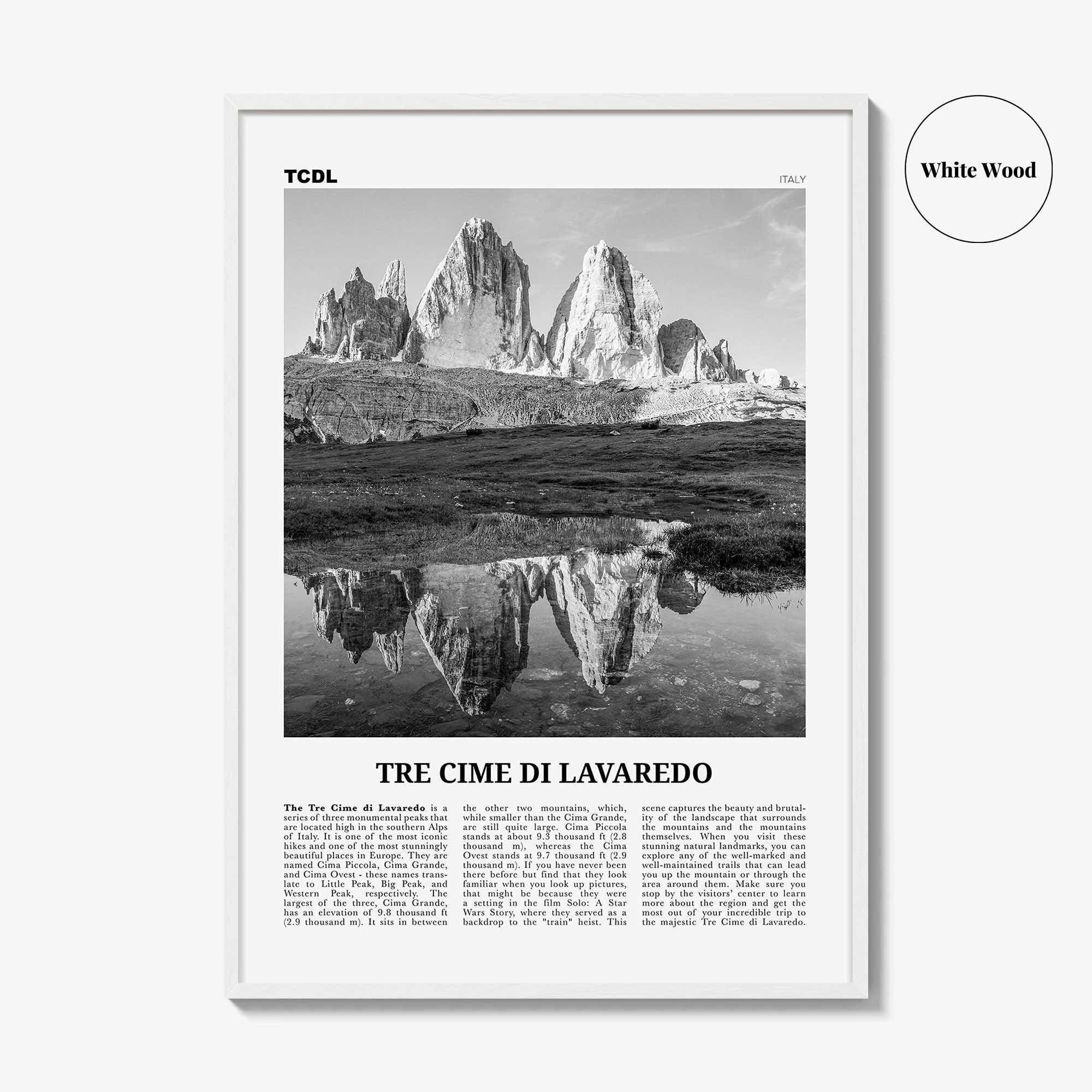 Tre Cime di Lavaredo Print Black and White, Tre Cime di Lavaredo Wall Art, Tre Cime di Lavaredo Poster, Tre Cime di Lavaredo Photo, Italy