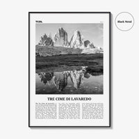 Tre Cime di Lavaredo Print Black and White, Tre Cime di Lavaredo Wall Art, Tre Cime di Lavaredo Poster, Tre Cime di Lavaredo Photo, Italy