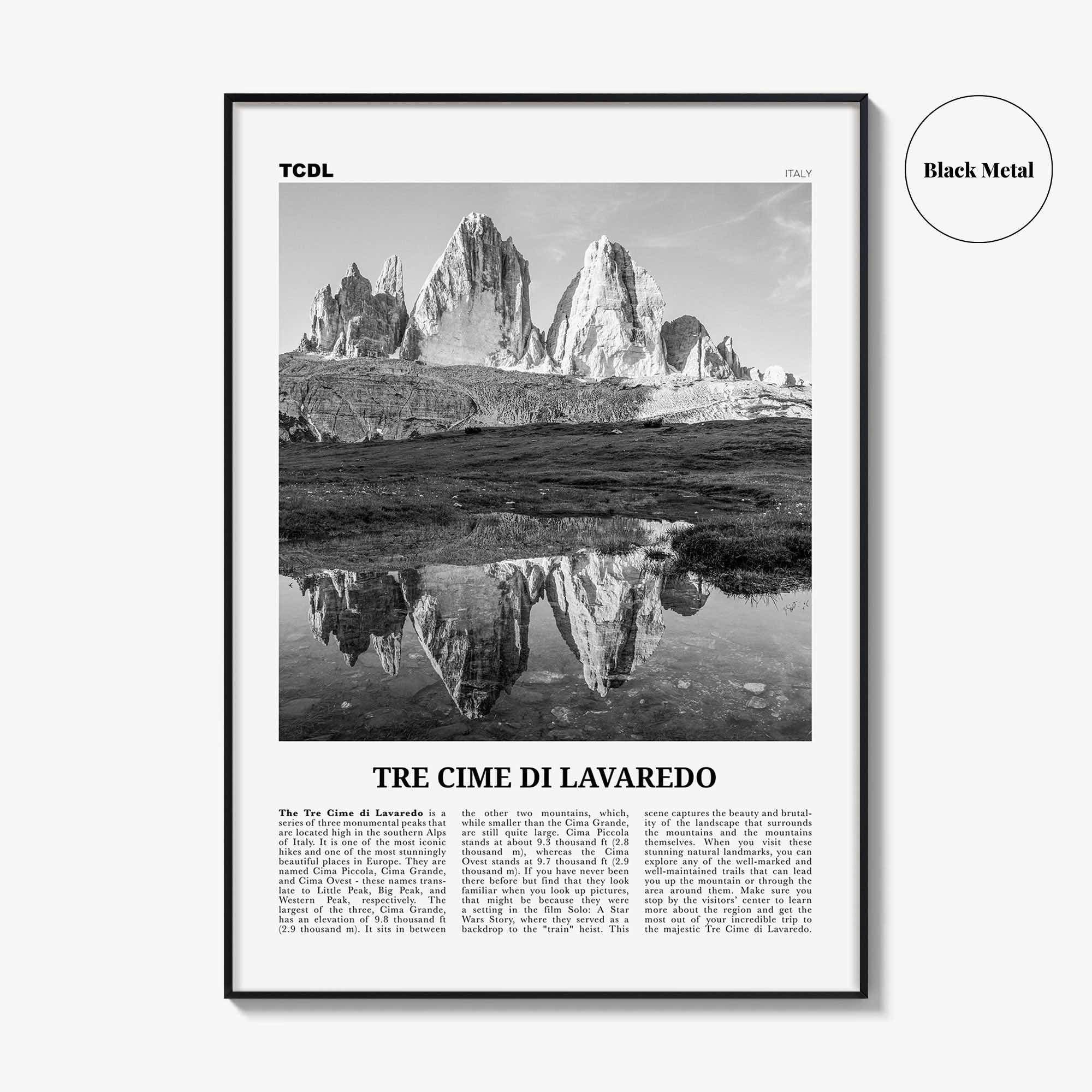 Tre Cime di Lavaredo Print Black and White, Tre Cime di Lavaredo Wall Art, Tre Cime di Lavaredo Poster, Tre Cime di Lavaredo Photo, Italy