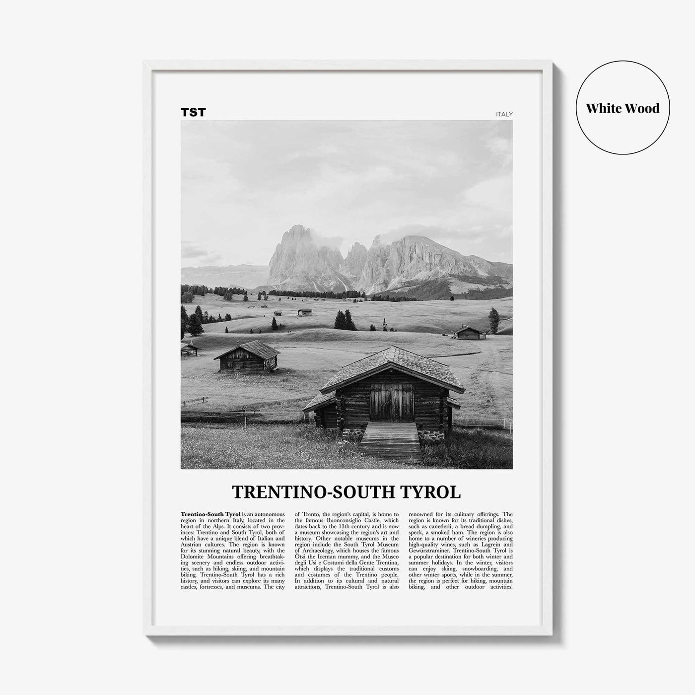 Trentino South Tyrol Print Black and White, Trentino South Tyrol Wall Art, Trentino Poster, Photo, Wall Décor, Trentino South Tyrol Map