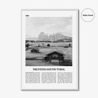 Trentino South Tyrol Print Black and White, Trentino South Tyrol Wall Art, Trentino Poster, Photo, Wall Décor, Trentino South Tyrol Map