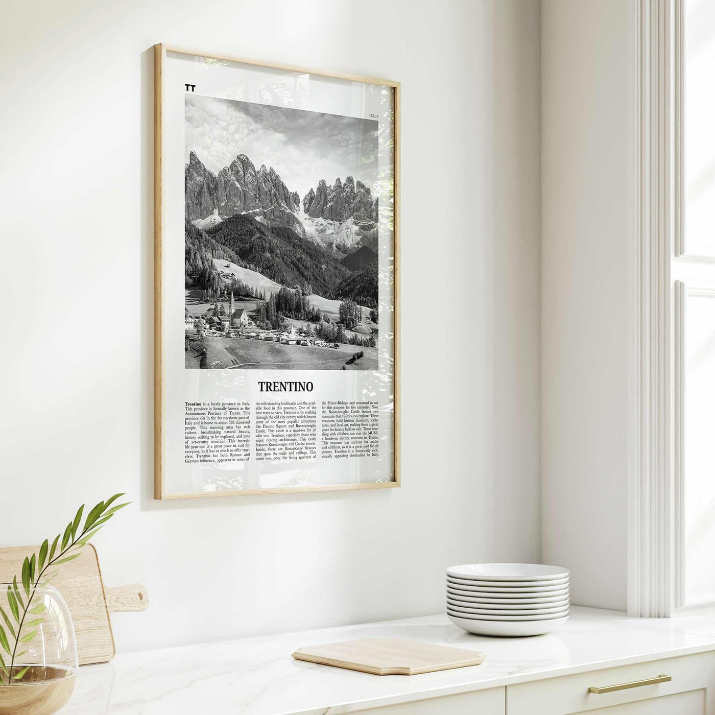 Trentino Print Black and White, Trentino Wall Art, Trentino Poster, Trentino Photo, Trentino Wall Décor, Trentino Map, Italy