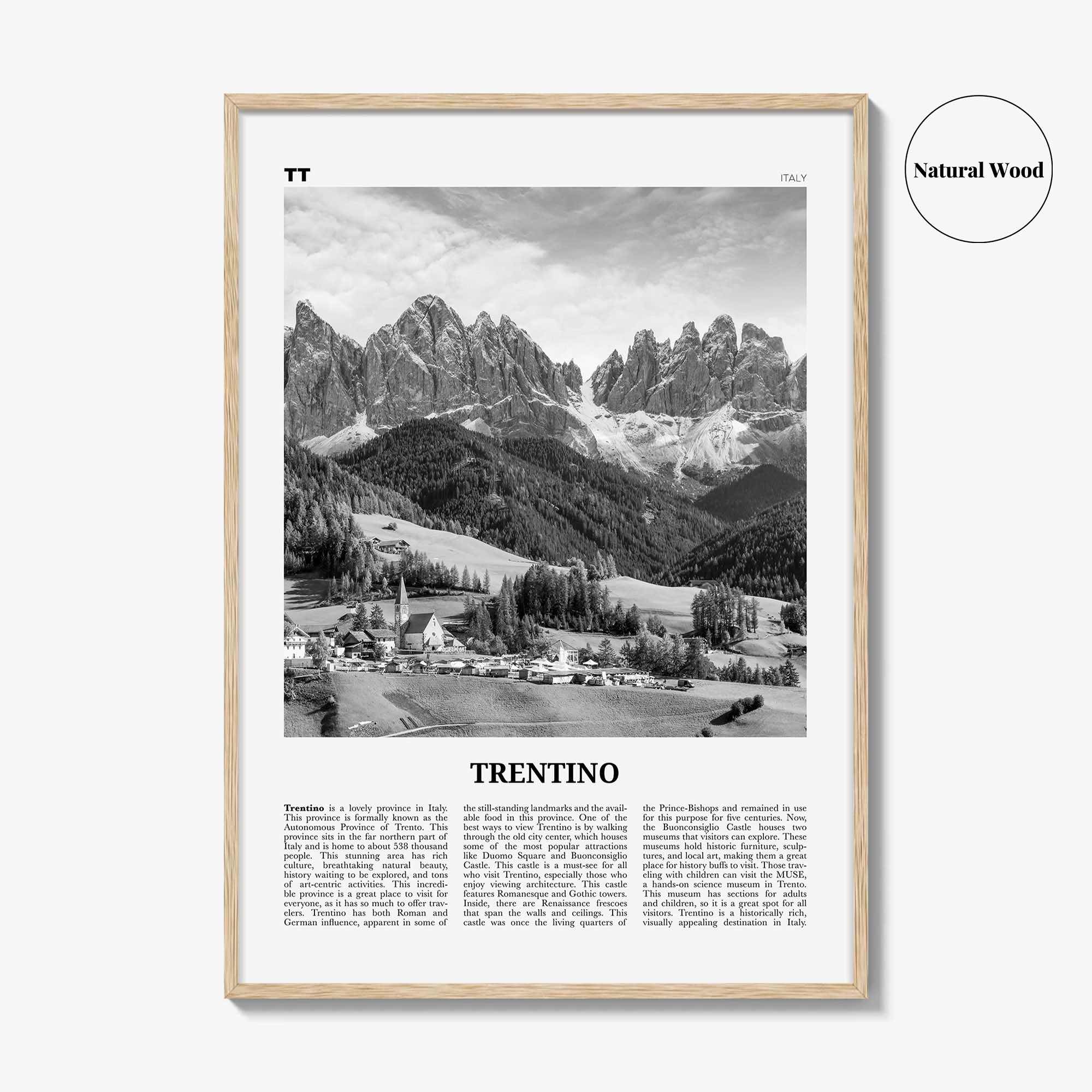 Trentino Print Black and White, Trentino Wall Art, Trentino Poster, Trentino Photo, Trentino Wall Décor, Trentino Map, Italy