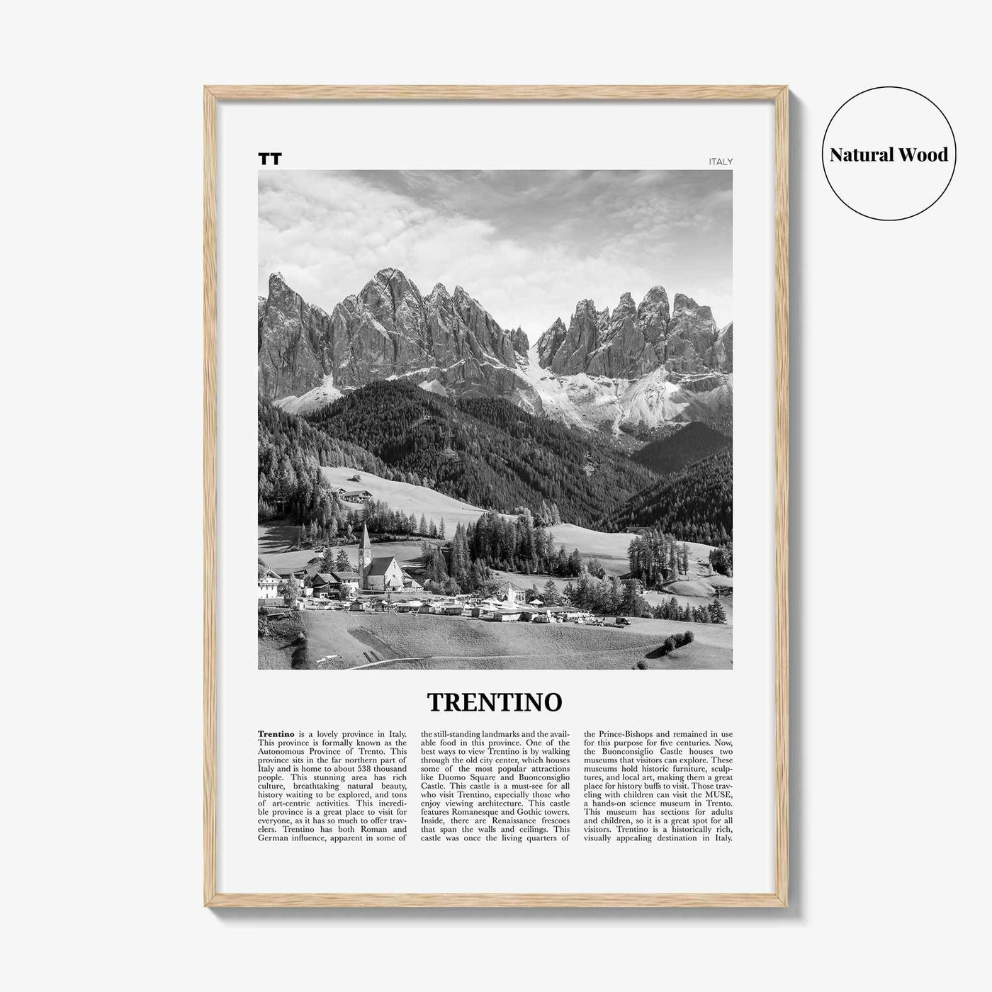 Trentino Print Black and White, Trentino Wall Art, Trentino Poster, Trentino Photo, Trentino Wall Décor, Trentino Map, Italy