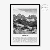 Trentino Print Black and White, Trentino Wall Art, Trentino Poster, Trentino Photo, Trentino Wall Décor, Trentino Map, Italy