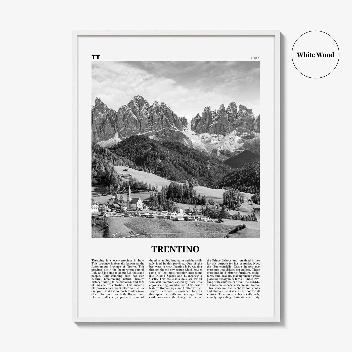 Trentino Print Black and White, Trentino Wall Art, Trentino Poster, Trentino Photo, Trentino Wall Décor, Trentino Map, Italy