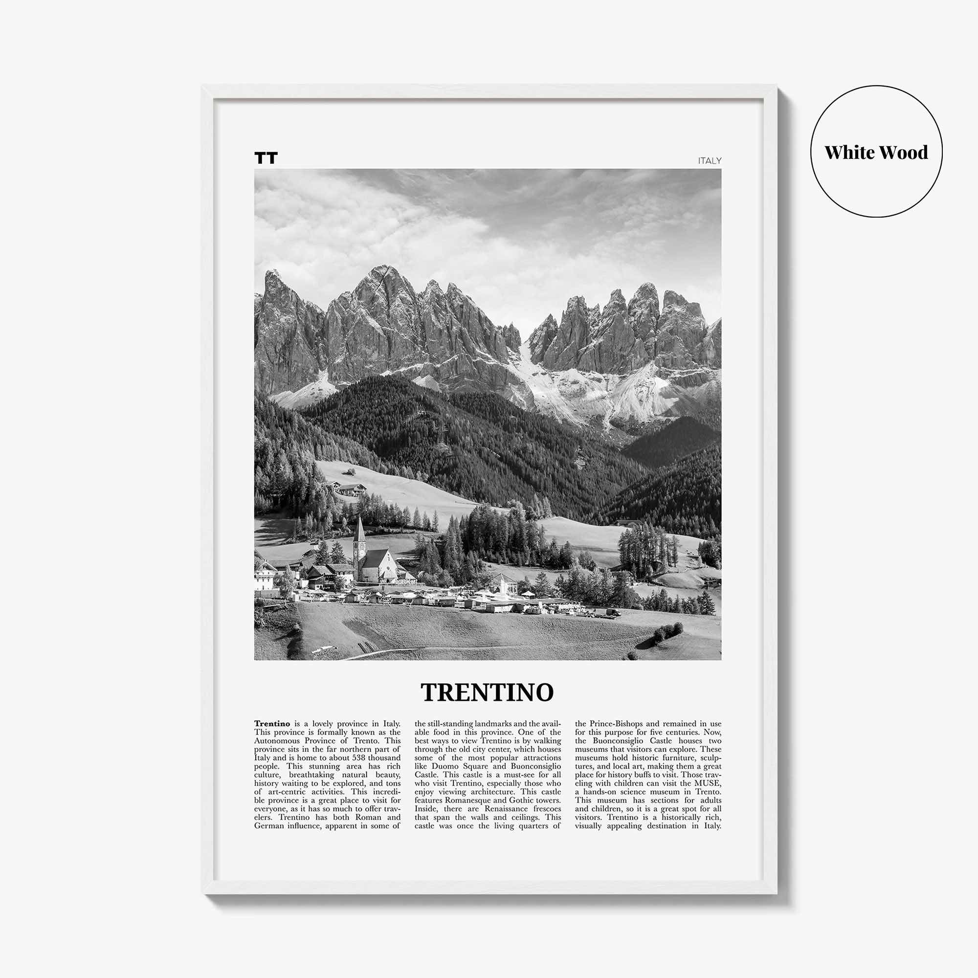 Trentino Print Black and White, Trentino Wall Art, Trentino Poster, Trentino Photo, Trentino Wall Décor, Trentino Map, Italy