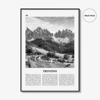 Trentino Print Black and White, Trentino Wall Art, Trentino Poster, Trentino Photo, Trentino Wall Décor, Trentino Map, Italy